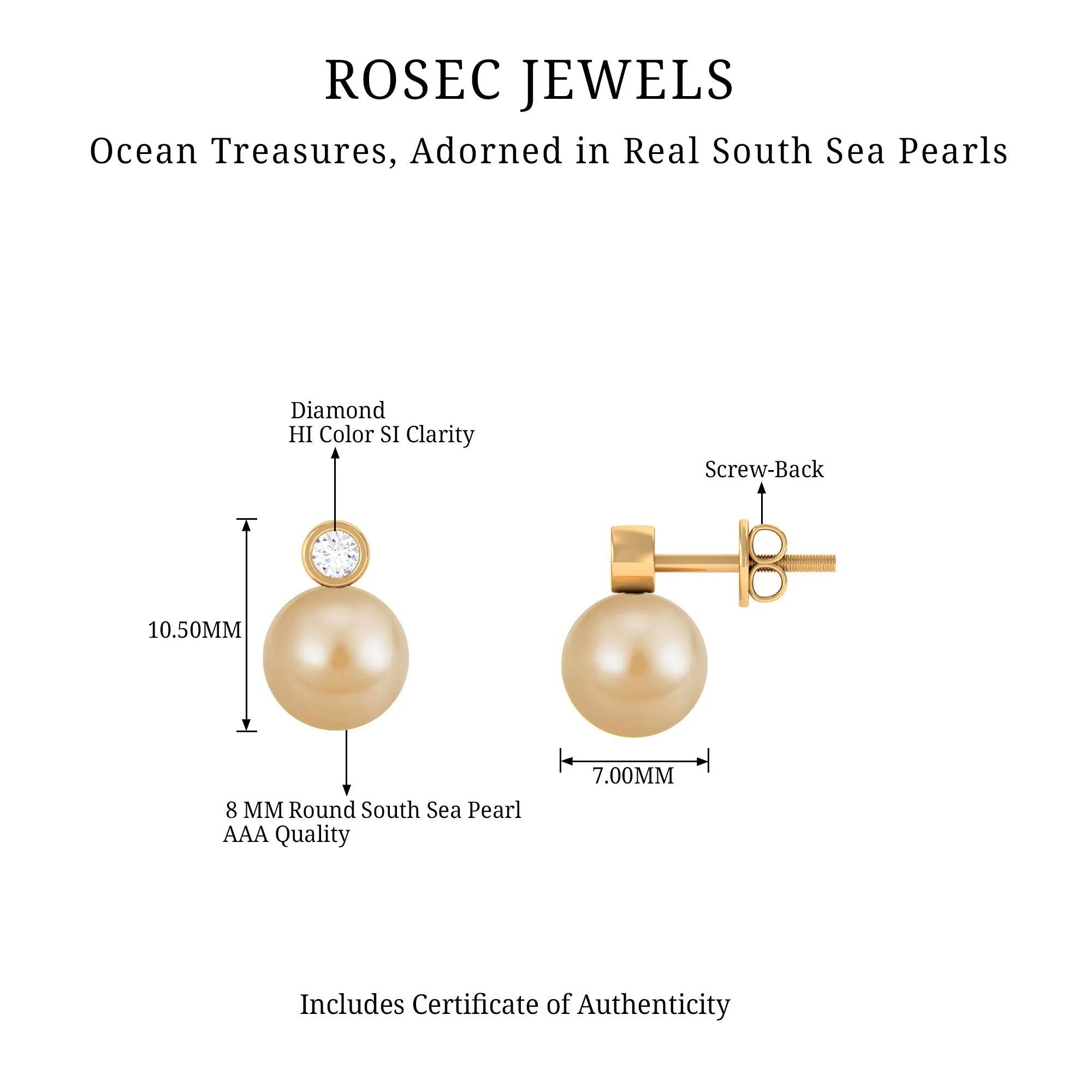 Bead Set South Sea Pearl Elegant Stud Earring with Diamond