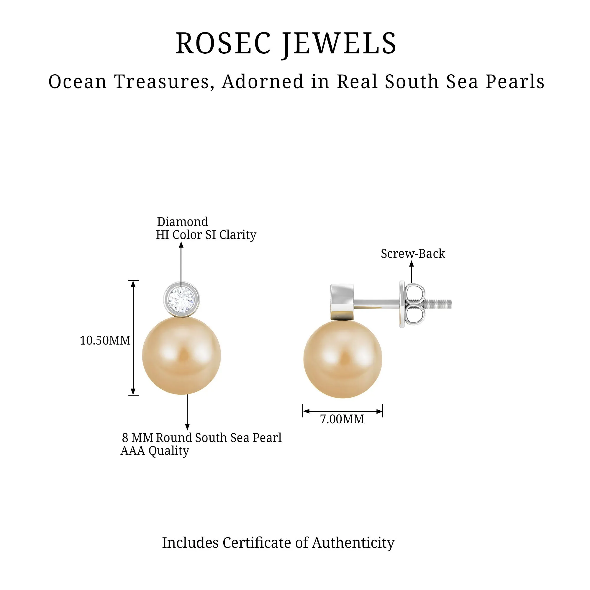 Bead Set South Sea Pearl Elegant Stud Earring with Diamond