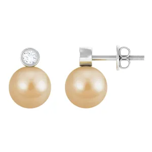 Bead Set South Sea Pearl Elegant Stud Earring with Diamond