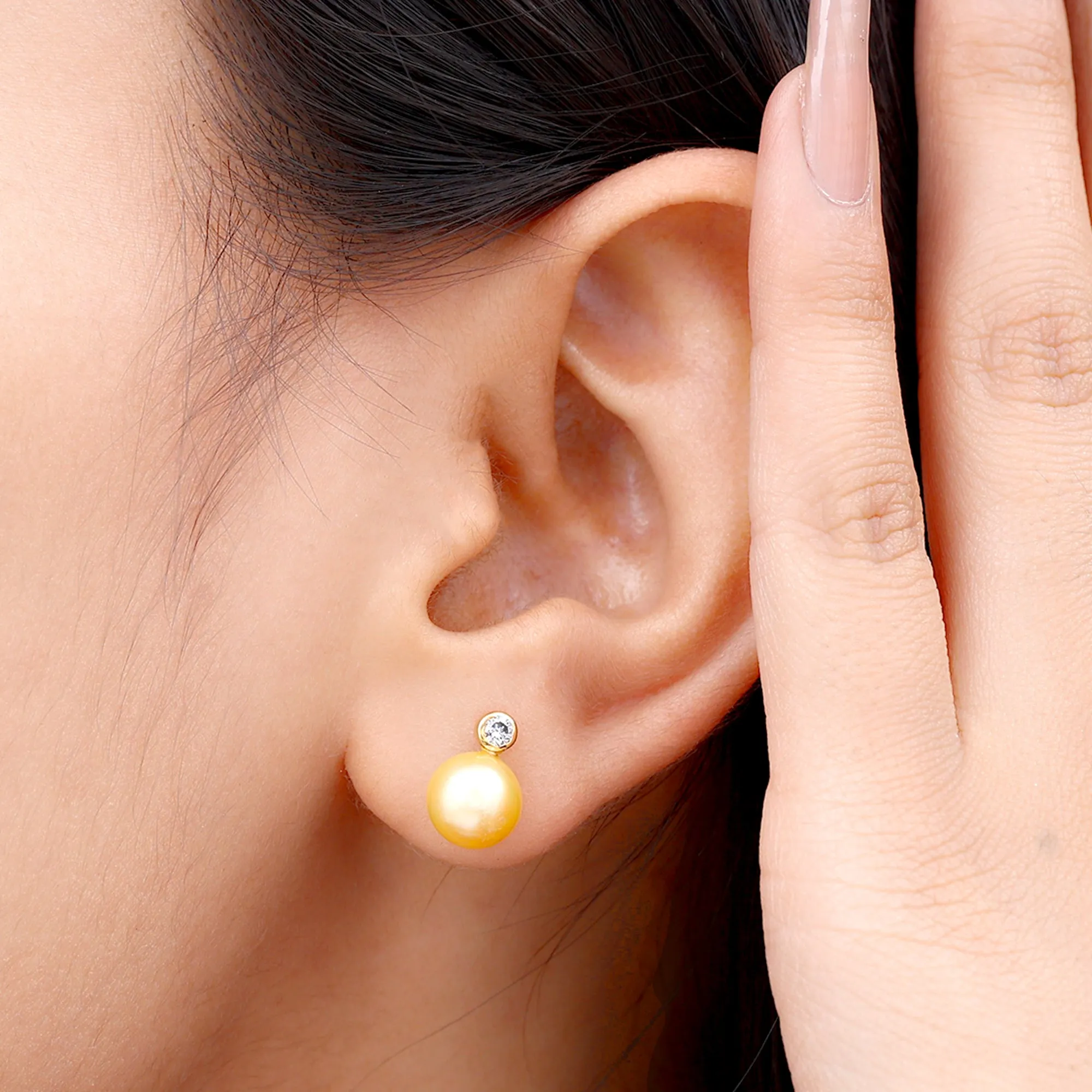 Bead Set South Sea Pearl Elegant Stud Earring with Diamond