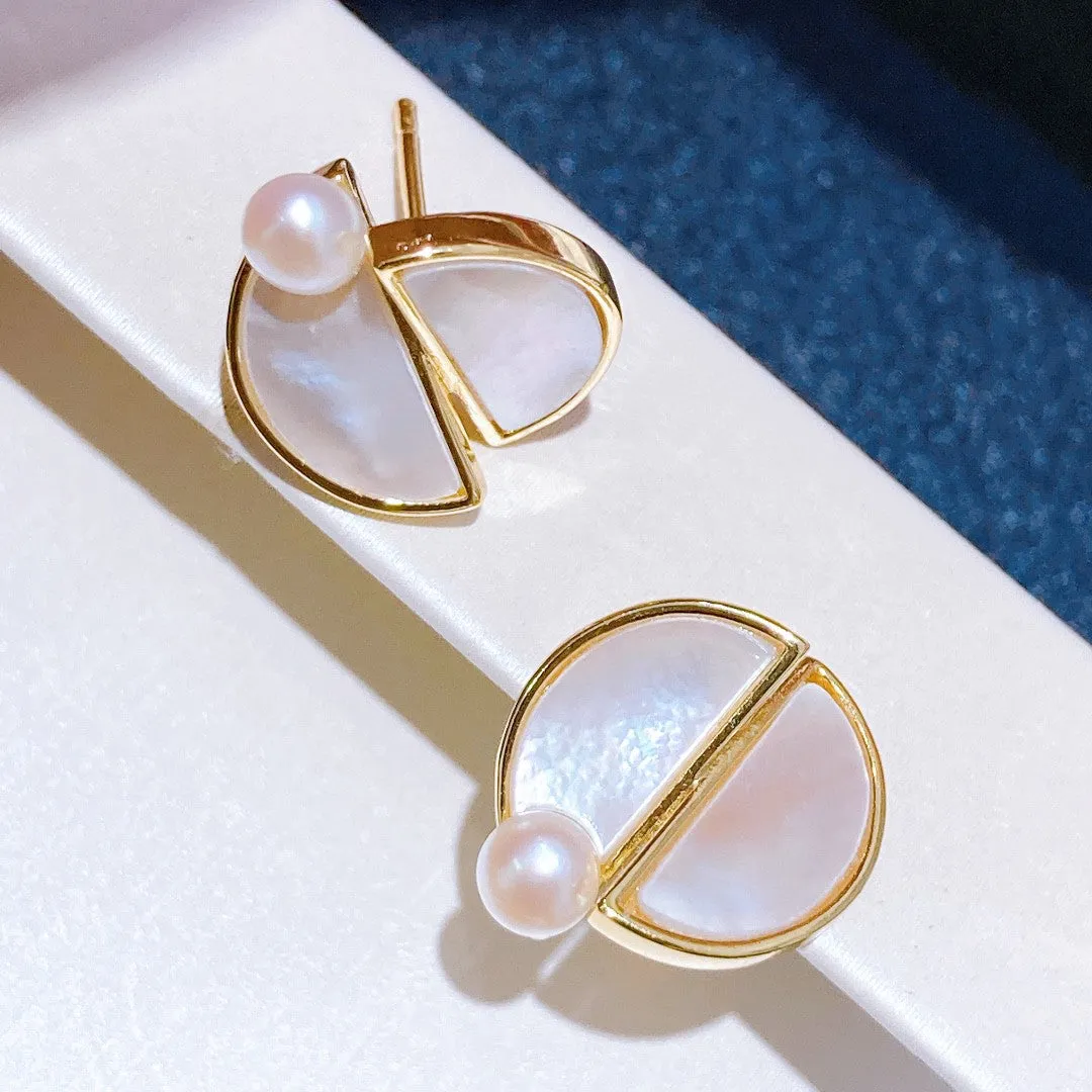 Beatles and shell design real freshwater pearl earrings