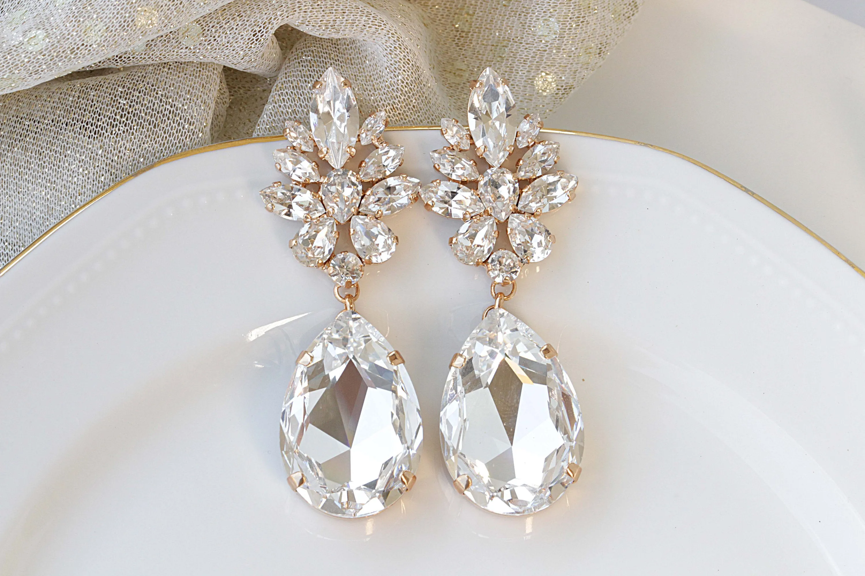 BIG CHANDELIER EARRINGS Crystal Long Earring