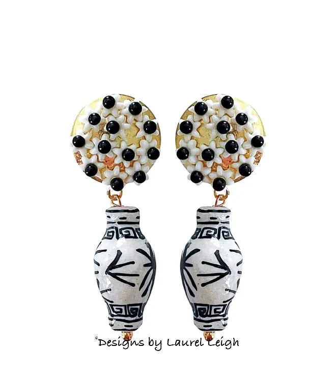 Black Chinoiserie Floral Ginger Jar Earrings