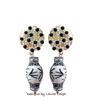 Black Chinoiserie Floral Ginger Jar Earrings