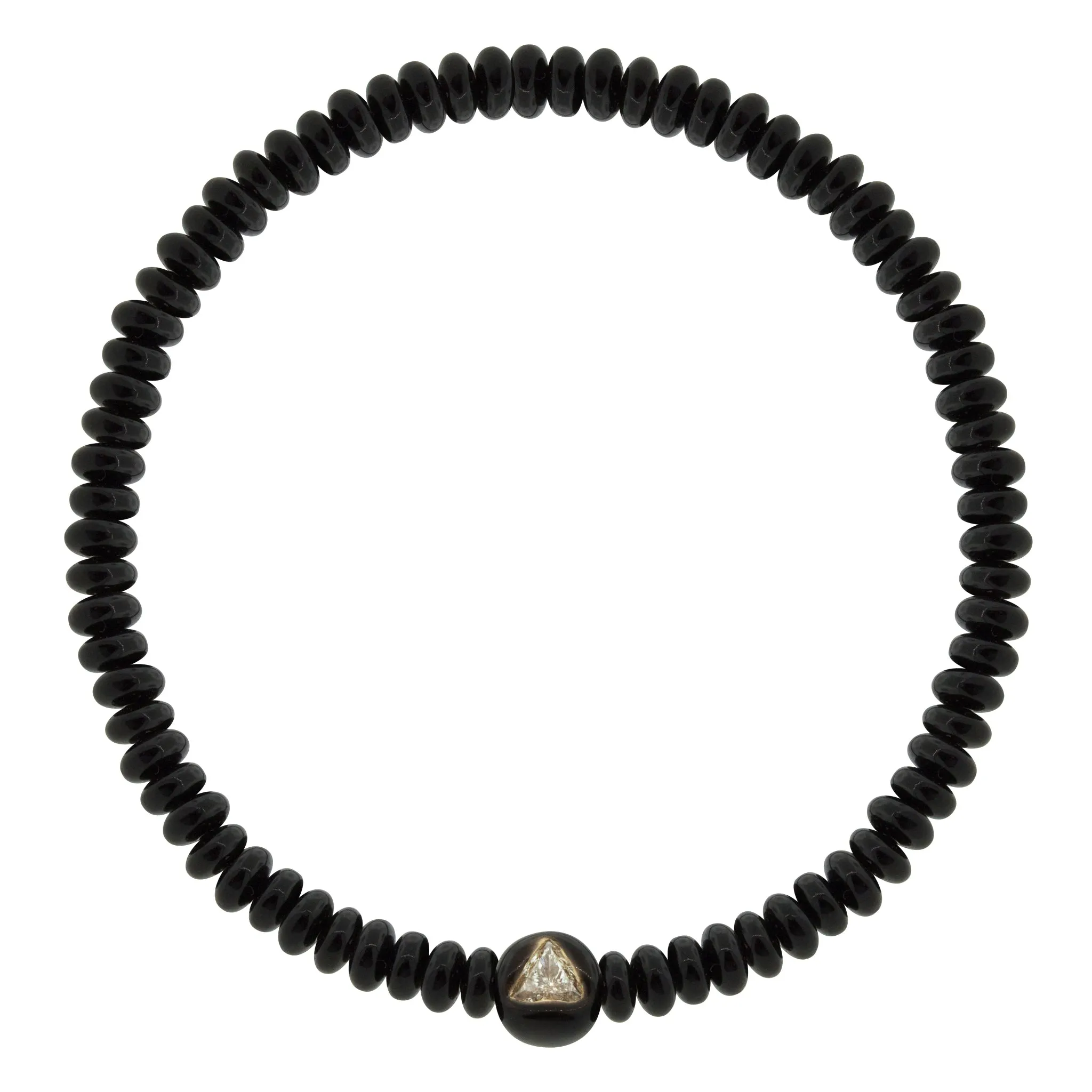 Black Enameled Large Gold Ball With White Diamond Gemstone Bracelet