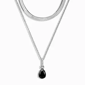 Black Onyx Birthstone Sway Necklace & Herringbone Chain