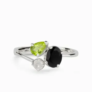 Black Onyx, Peridot & Rainbow Moonstone Ring