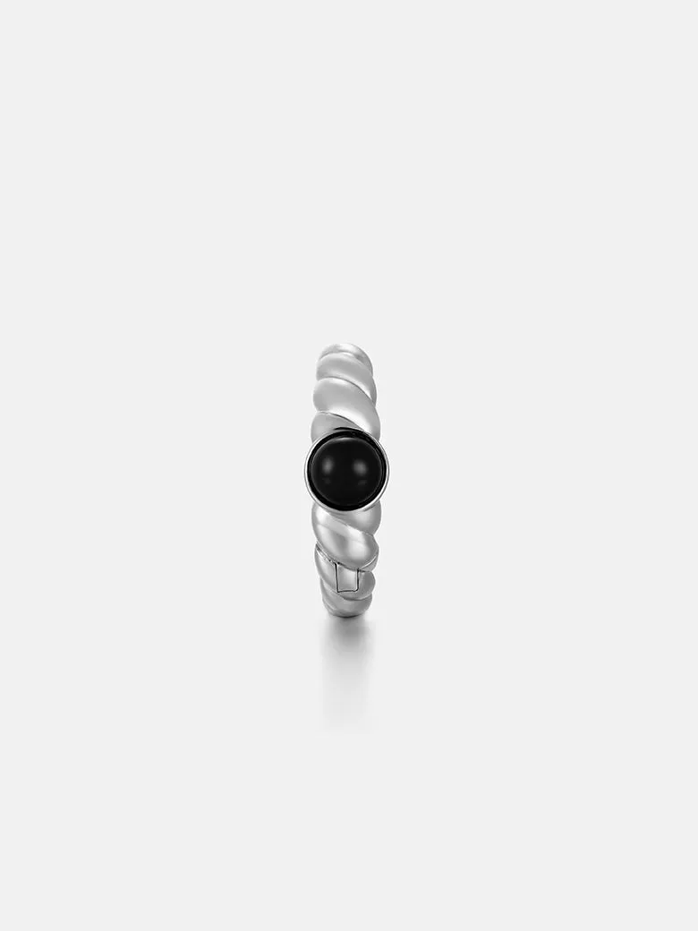 Black Onyx Silver Twisted Hoop Earrings