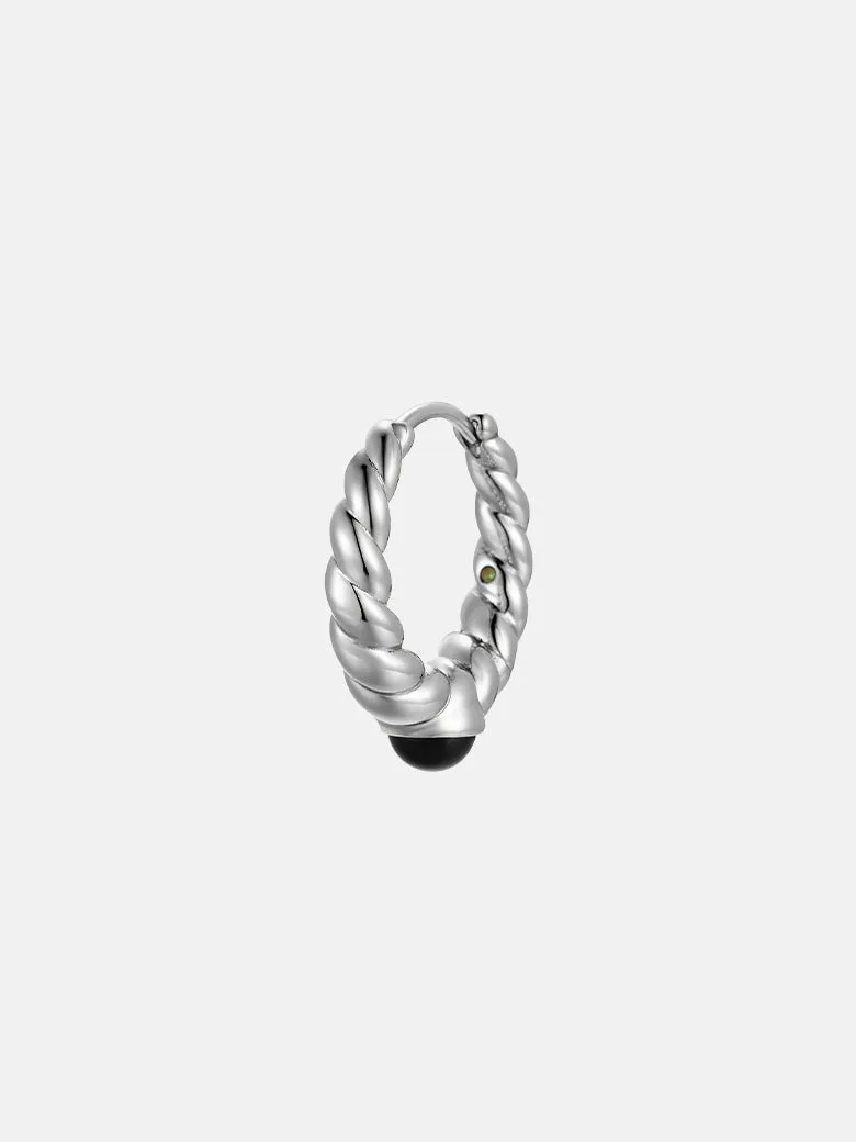 Black Onyx Silver Twisted Hoop Earrings
