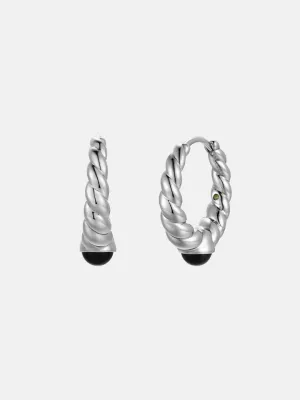 Black Onyx Silver Twisted Hoop Earrings