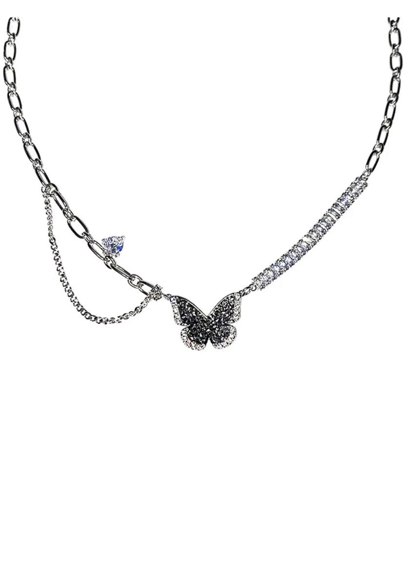Black Zircon Butterfly Necklace