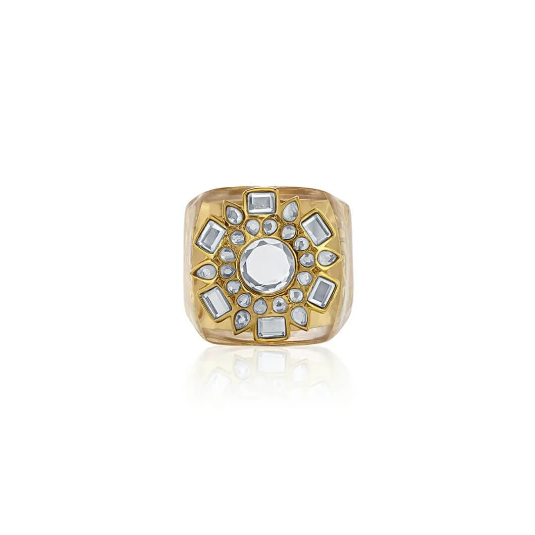 Borderless Mirror Icon Strip Resin Ring Gold