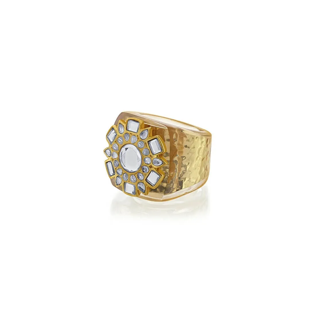 Borderless Mirror Icon Strip Resin Ring Gold