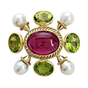 Brooch- Peridot, Pearl And Rubellite (1358F)