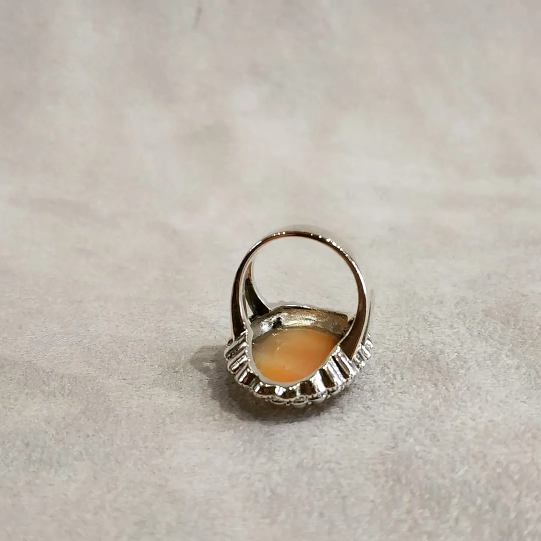 Cameo Ring Silver Freshwater Pearl Marcasite