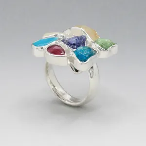 Candy - Cocktail 7 Gemstone Silver Ring - C