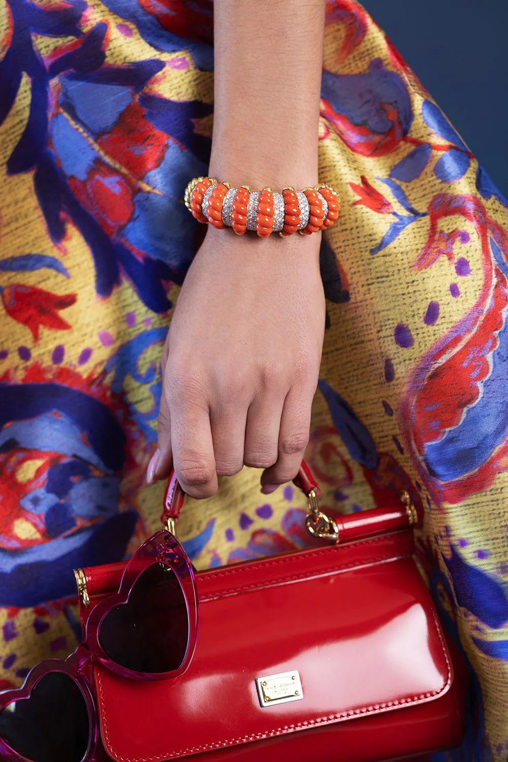 Carved Coral Cuff Bracelet
