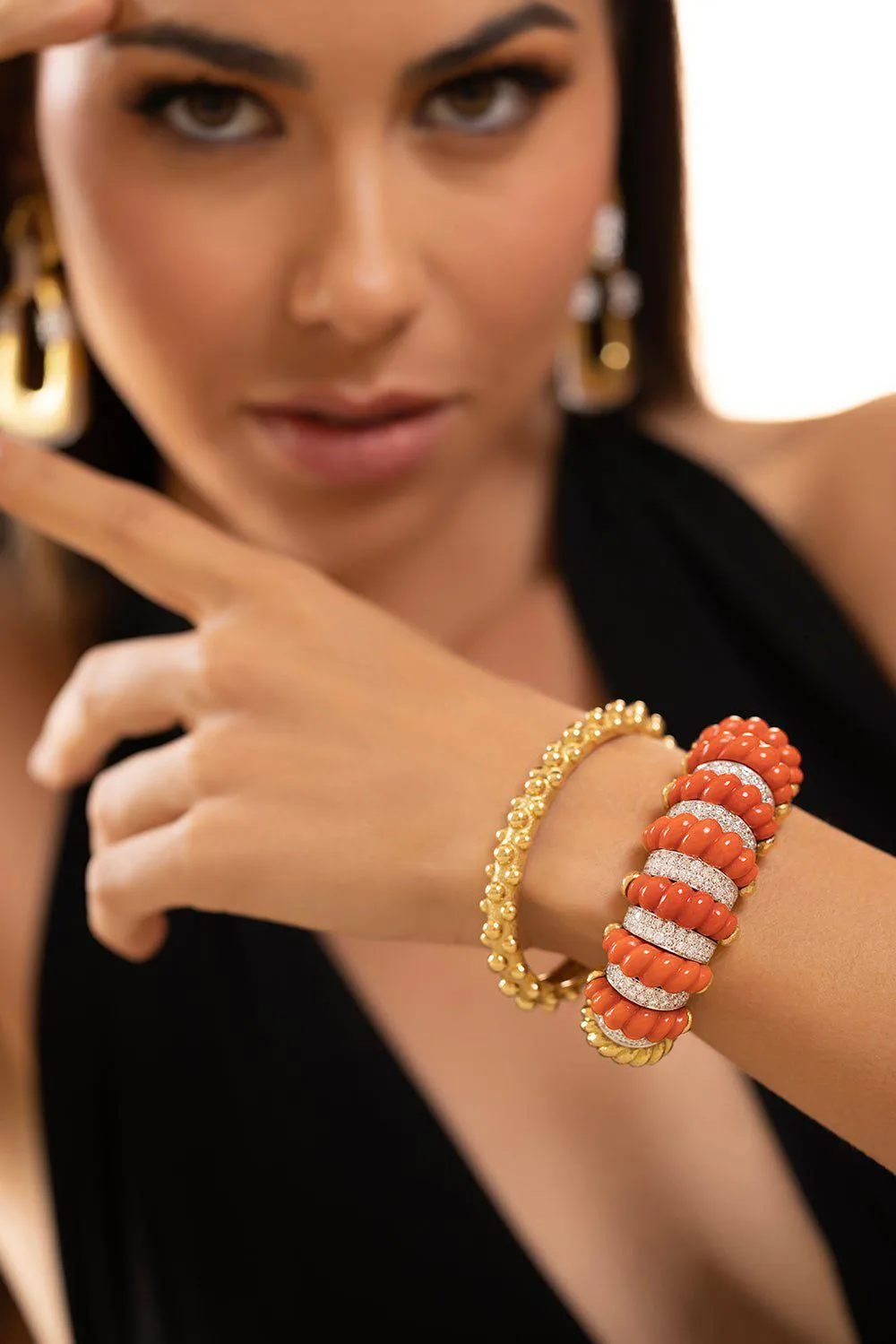 Carved Coral Cuff Bracelet