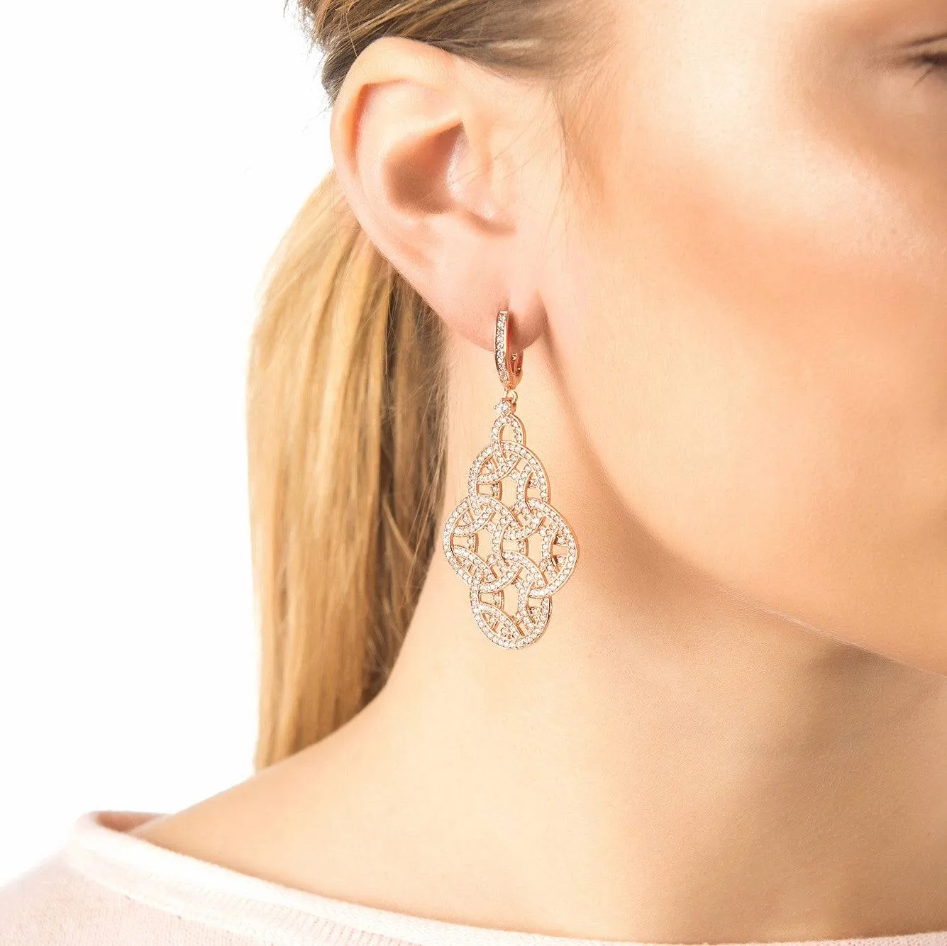 Celtic Knot Aoife Drop Earrings Rose Gold