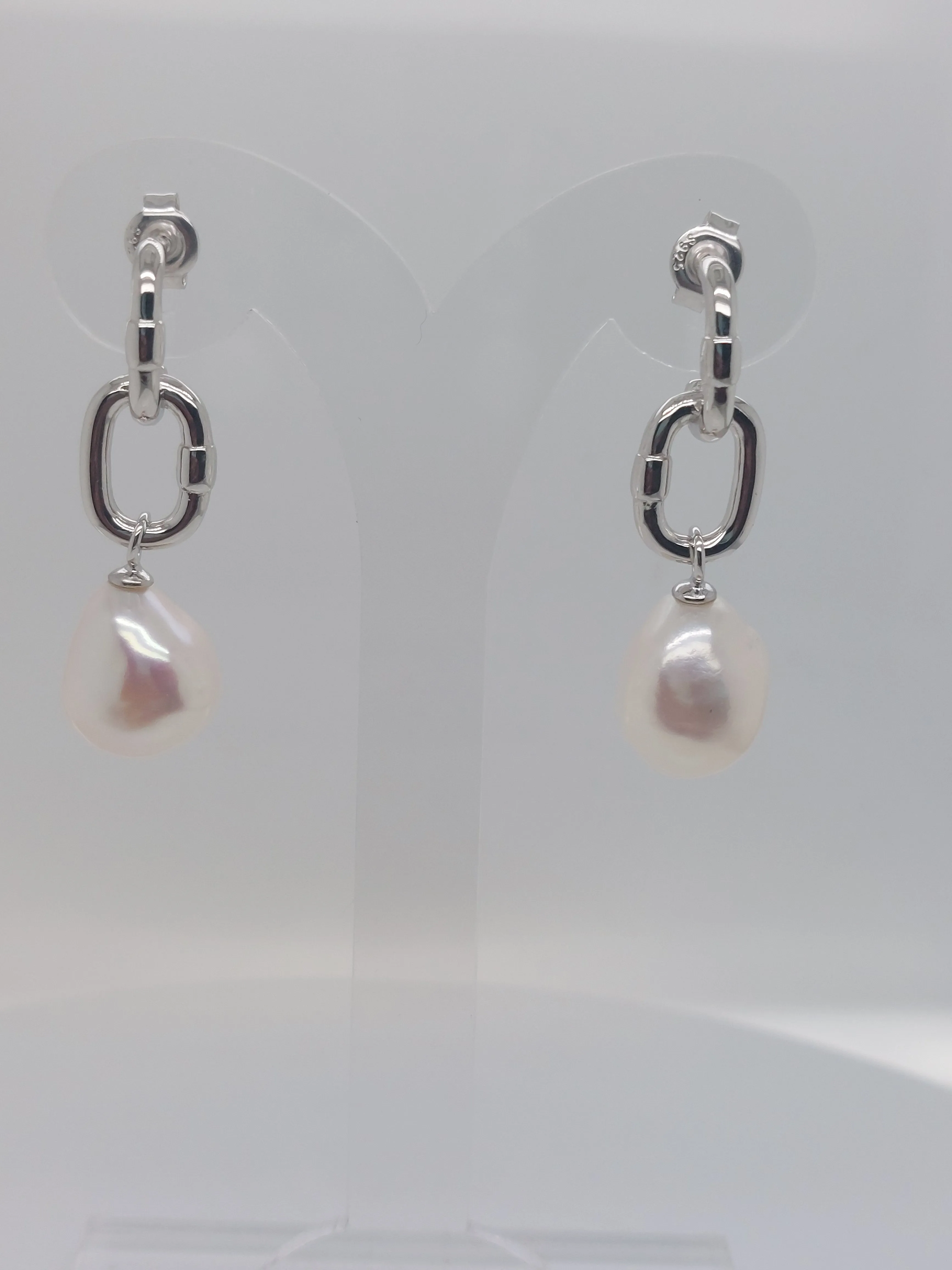 Chain Link Pearl Drop Earrings