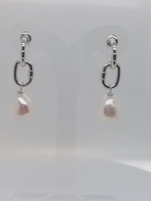 Chain Link Pearl Drop Earrings
