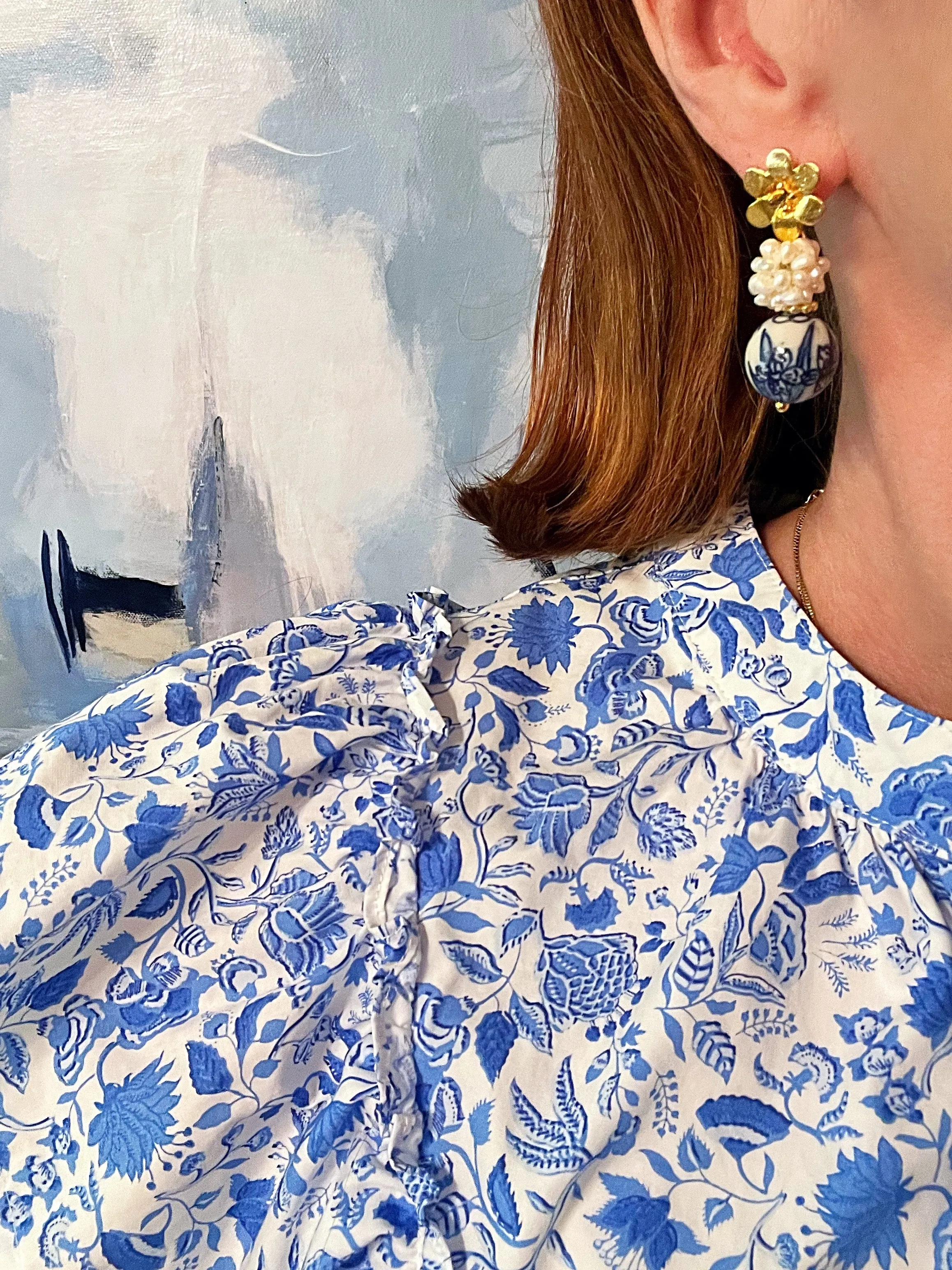 Chinoiserie Floral Pearl Cluster Earrings