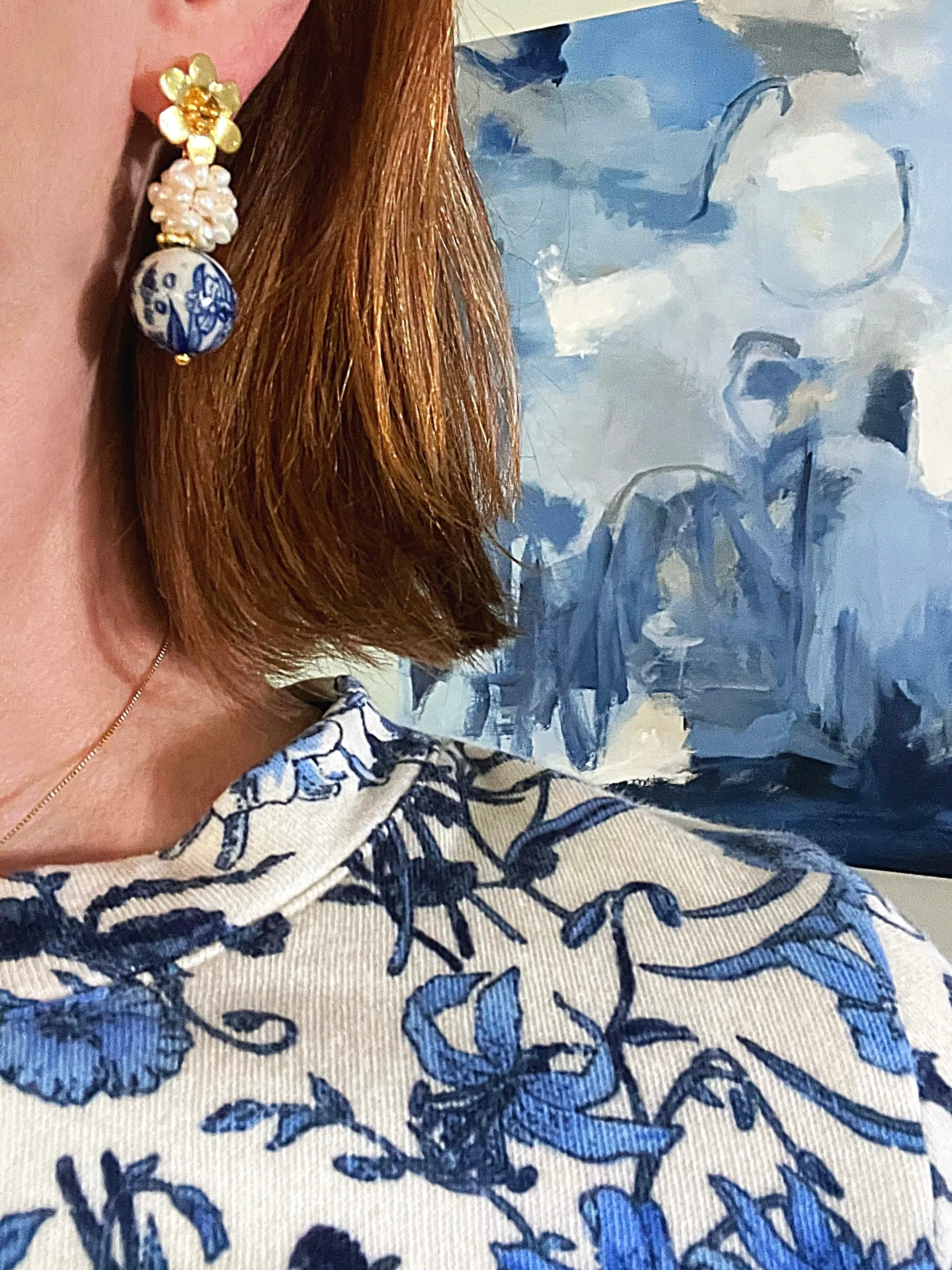 Chinoiserie Floral Pearl Cluster Earrings