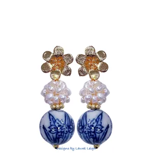 Chinoiserie Floral Pearl Cluster Earrings
