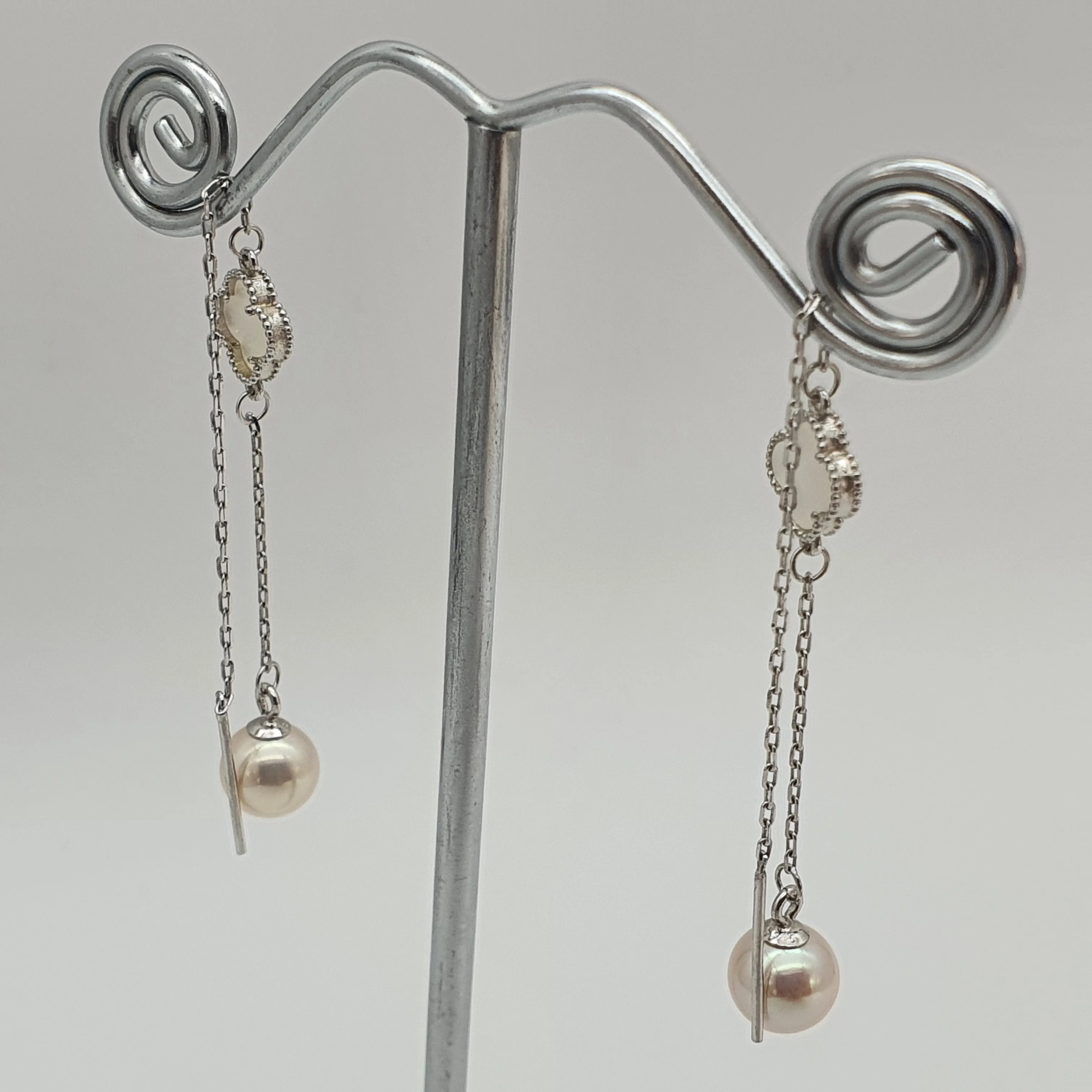 Clover Mother of Pearl & Freshwater Pearl Earrings, Sterling Silver
