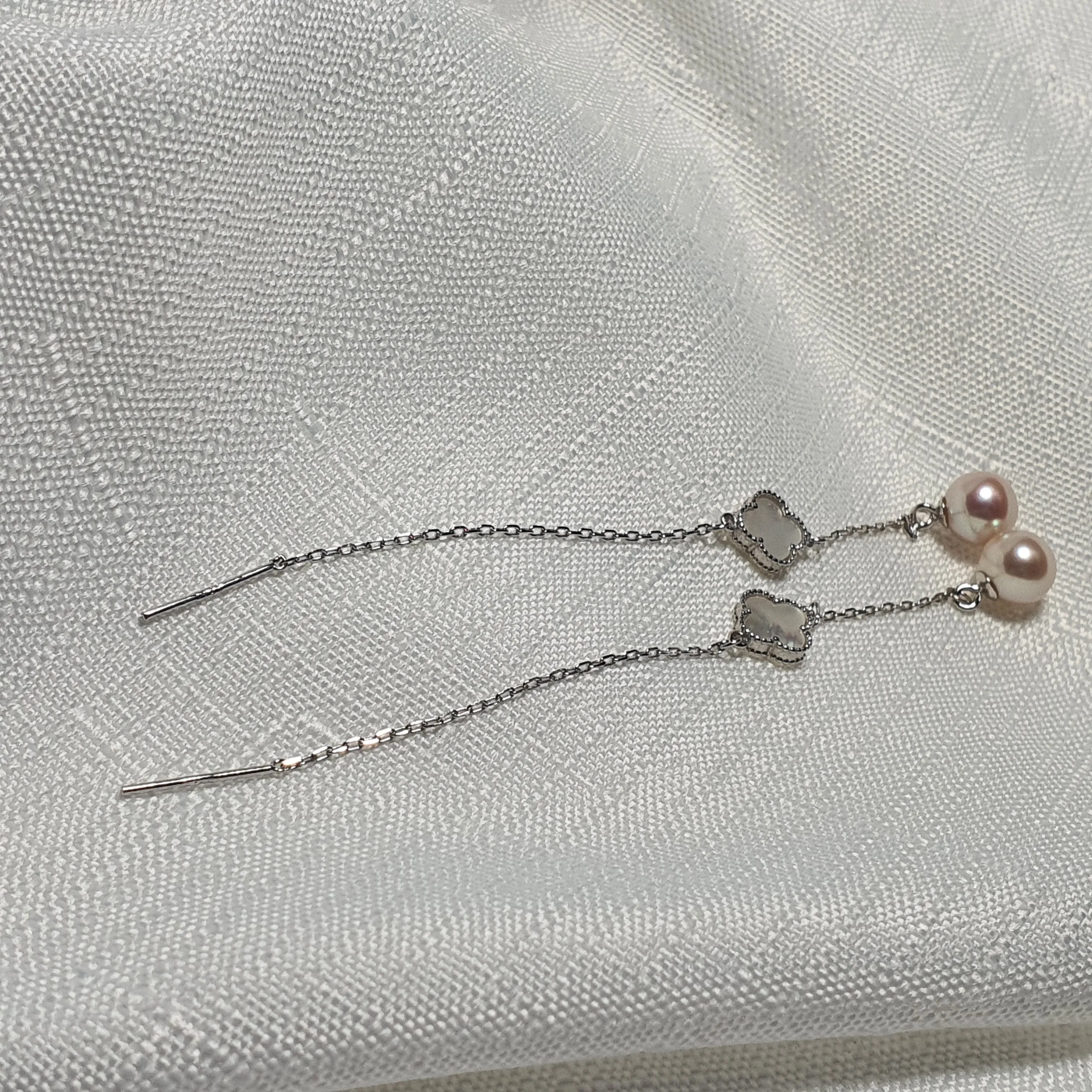 Clover Mother of Pearl & Freshwater Pearl Earrings, Sterling Silver