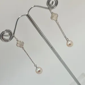 Clover Mother of Pearl & Freshwater Pearl Earrings, Sterling Silver