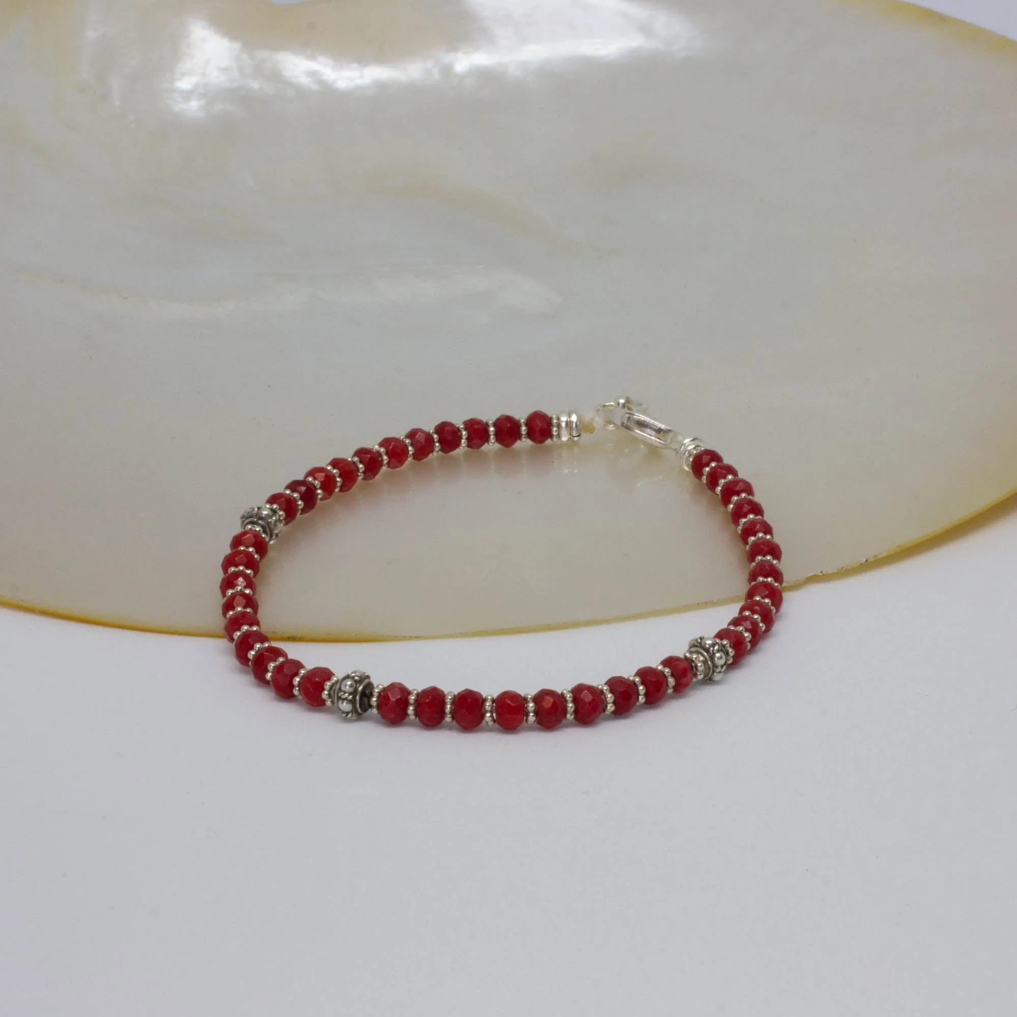 Coral and Silver Bracelet