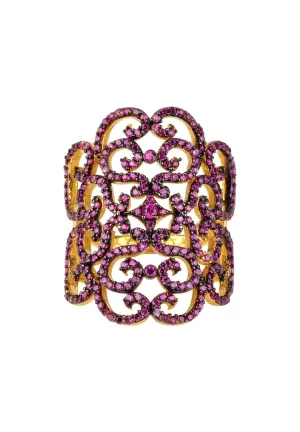 Countess Filigree Cocktail Ring Ruby Pink Gold