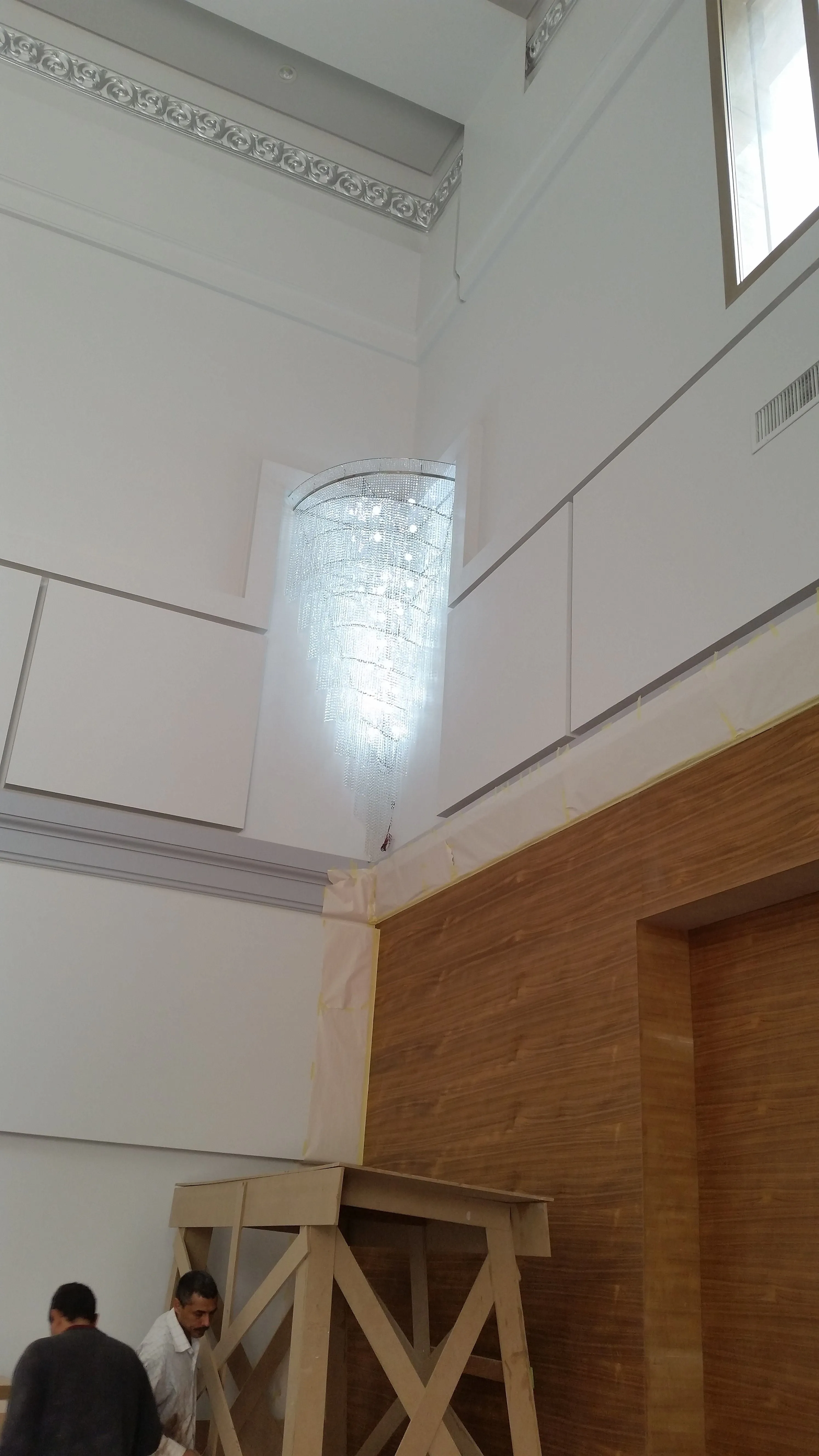 Crystal Foyer & Stairwell Twister Chandelier With Matching Crystal Waterfall Wall Lights