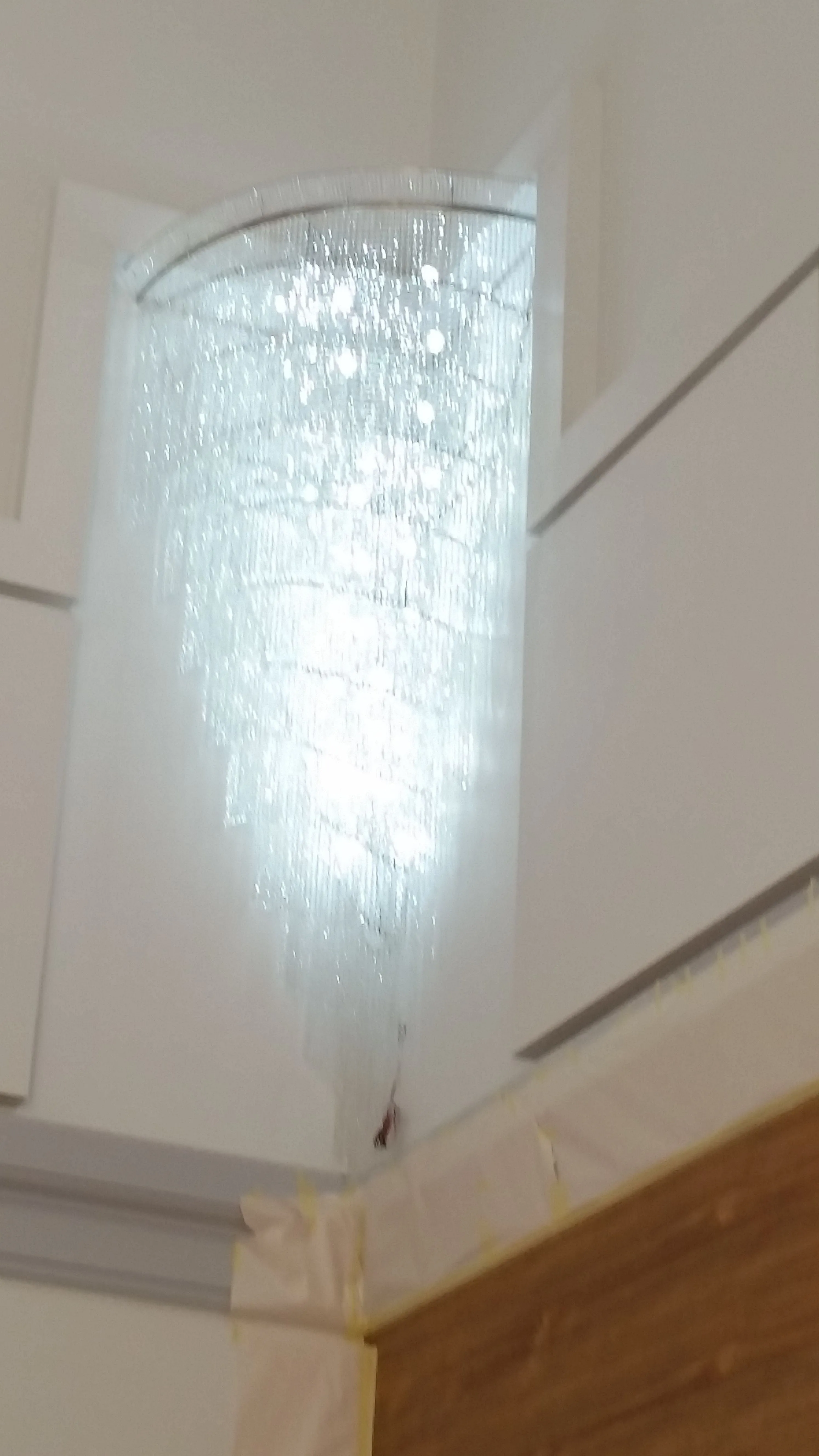Crystal Foyer & Stairwell Twister Chandelier With Matching Crystal Waterfall Wall Lights