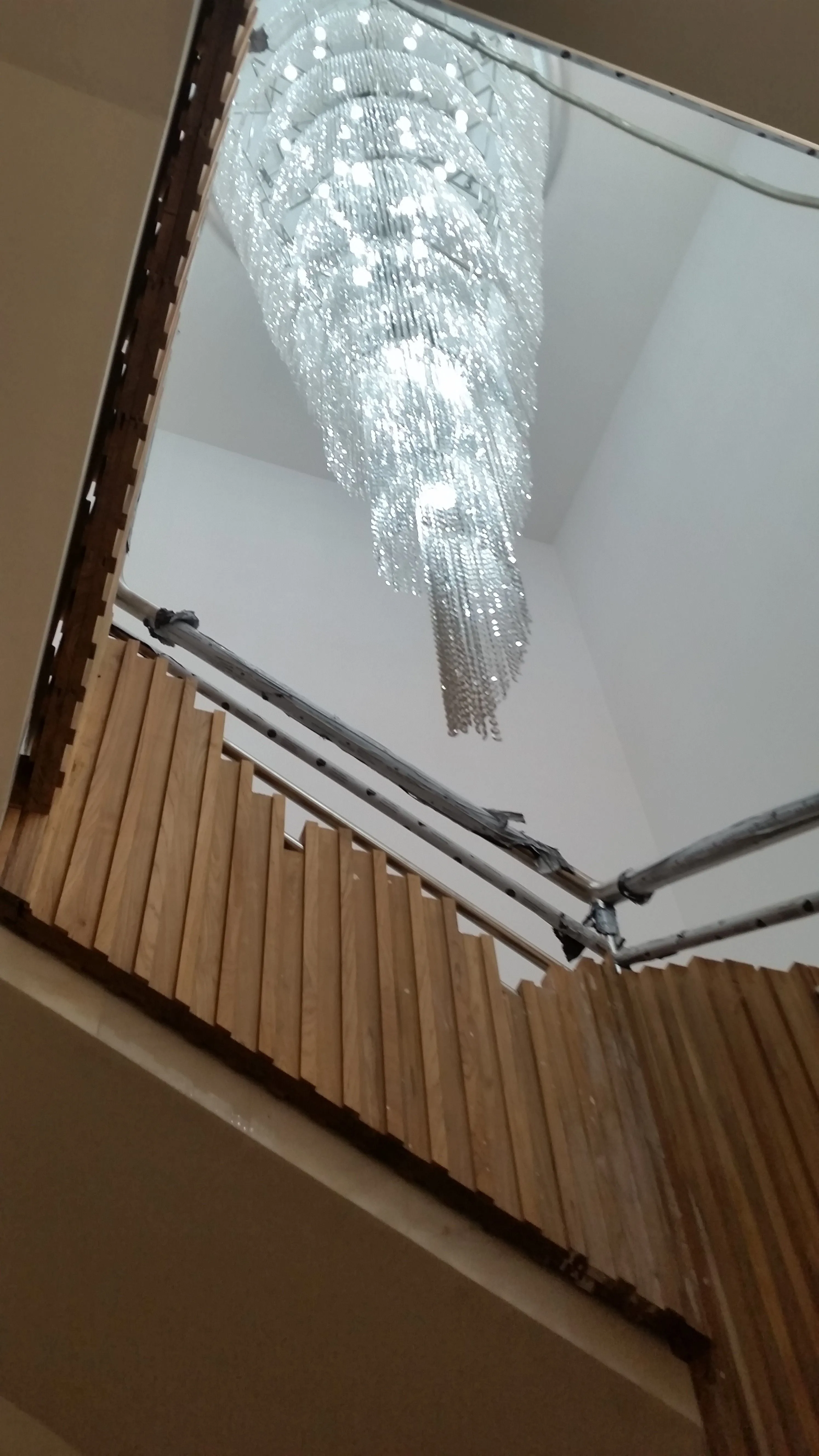 Crystal Foyer & Stairwell Twister Chandelier With Matching Crystal Waterfall Wall Lights