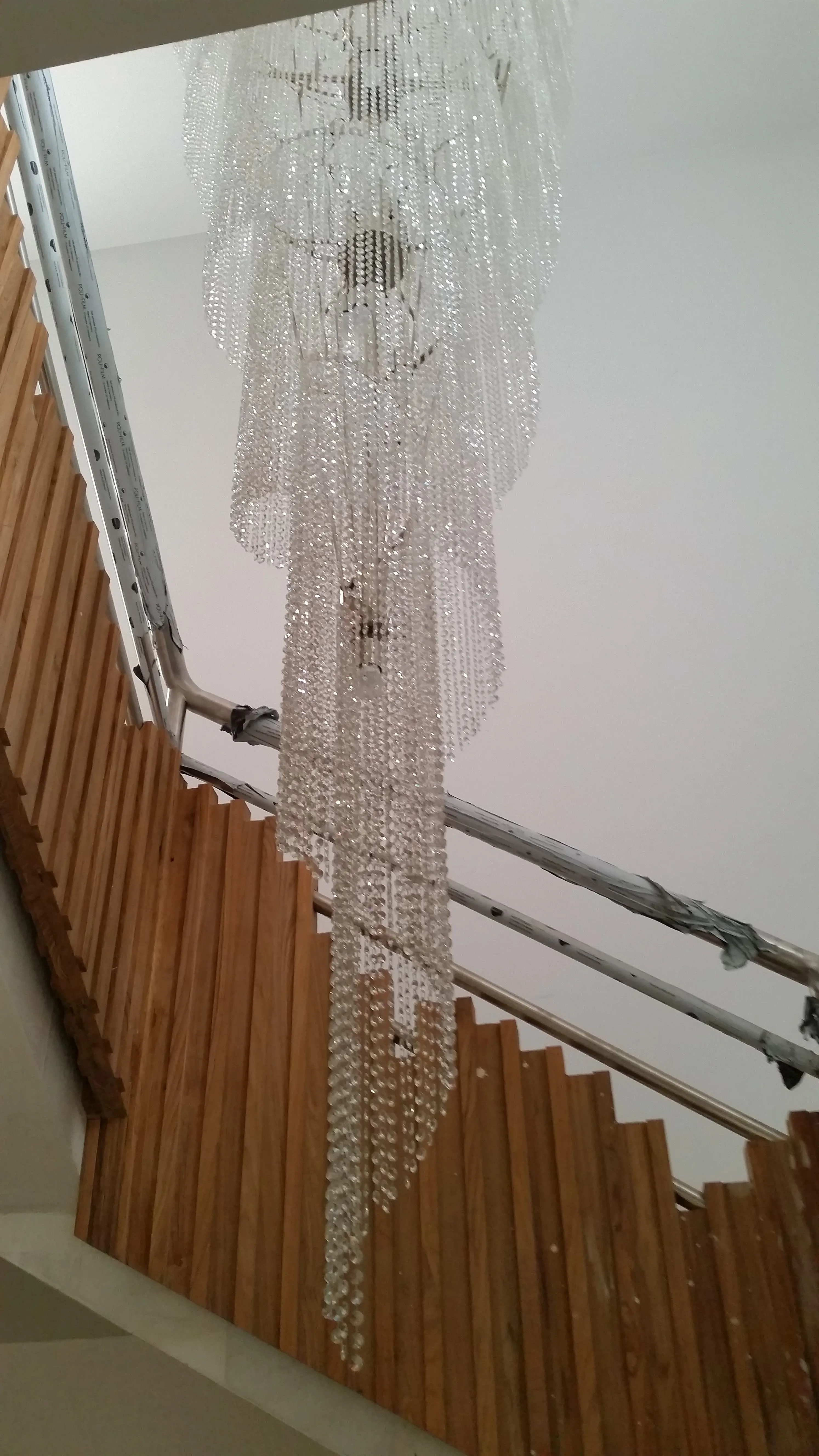 Crystal Foyer & Stairwell Twister Chandelier With Matching Crystal Waterfall Wall Lights