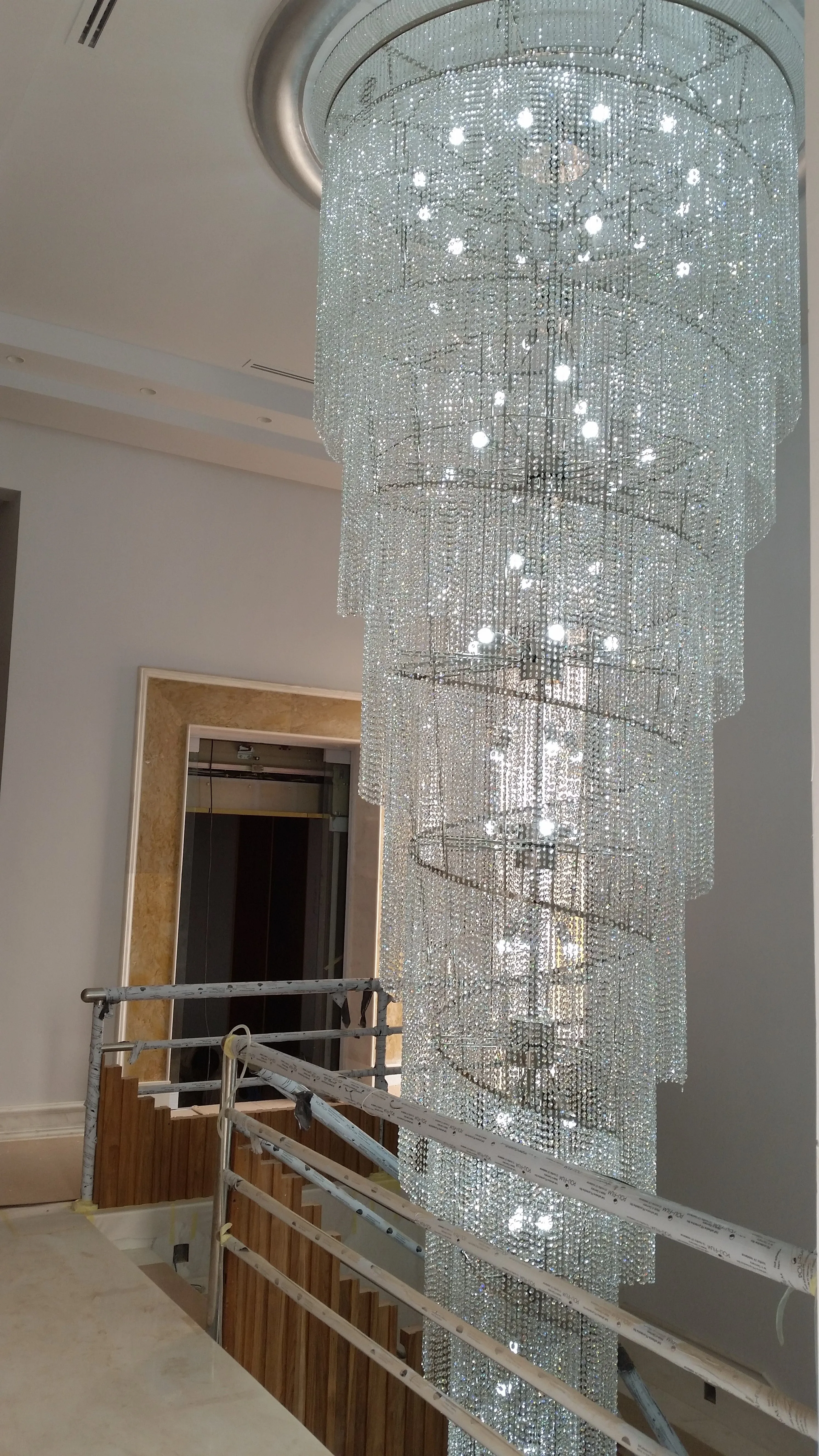 Crystal Foyer & Stairwell Twister Chandelier With Matching Crystal Waterfall Wall Lights