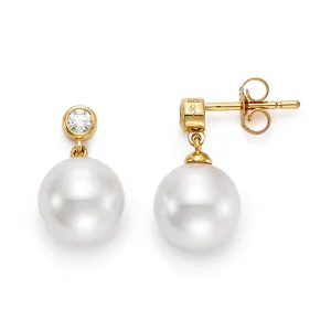 Cultured Pearl & Diamond Bezel Sorrento Drop Earrings