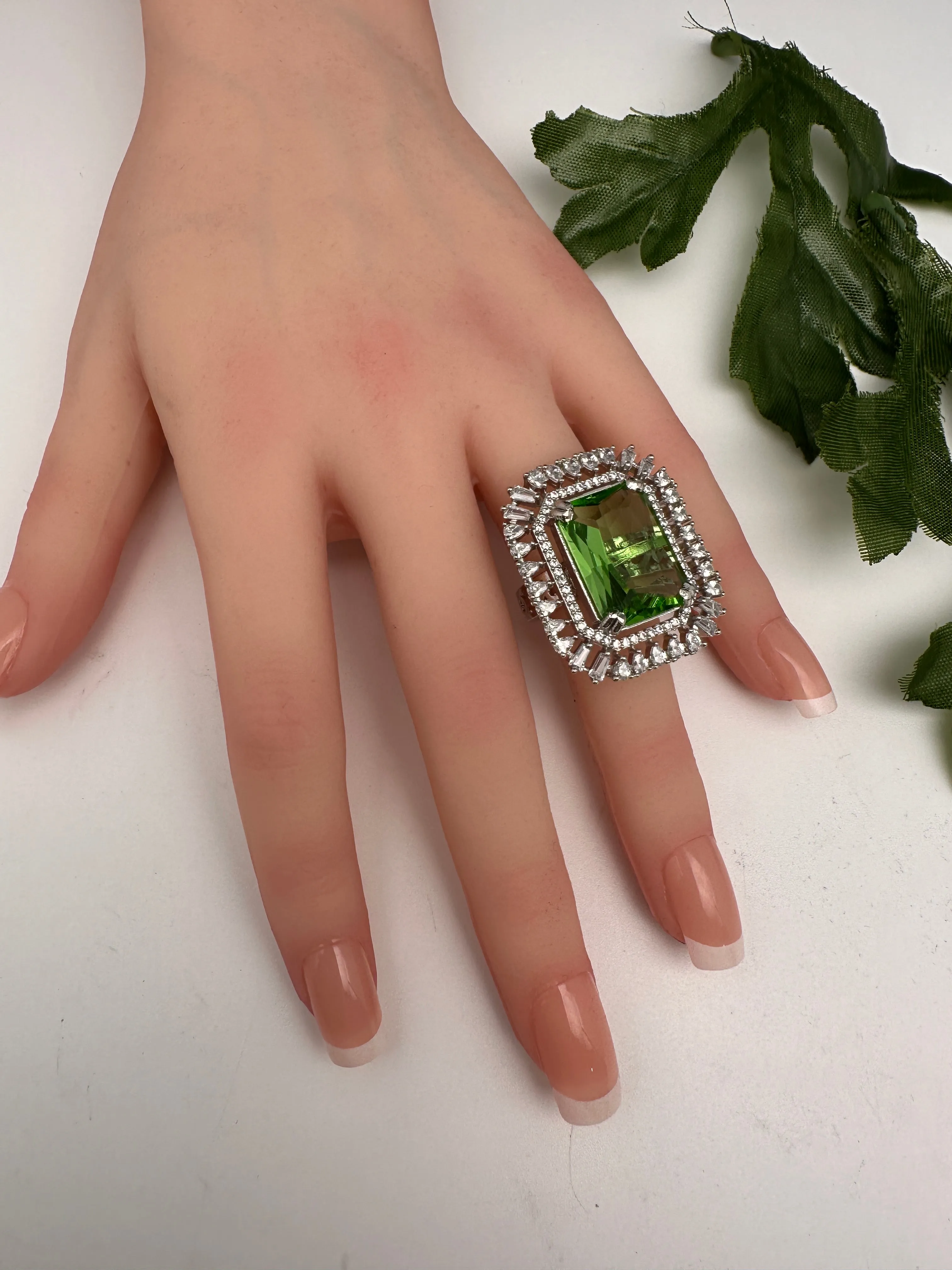 CZ Silver Finish Adjustable Color Stone Cocktail Ring