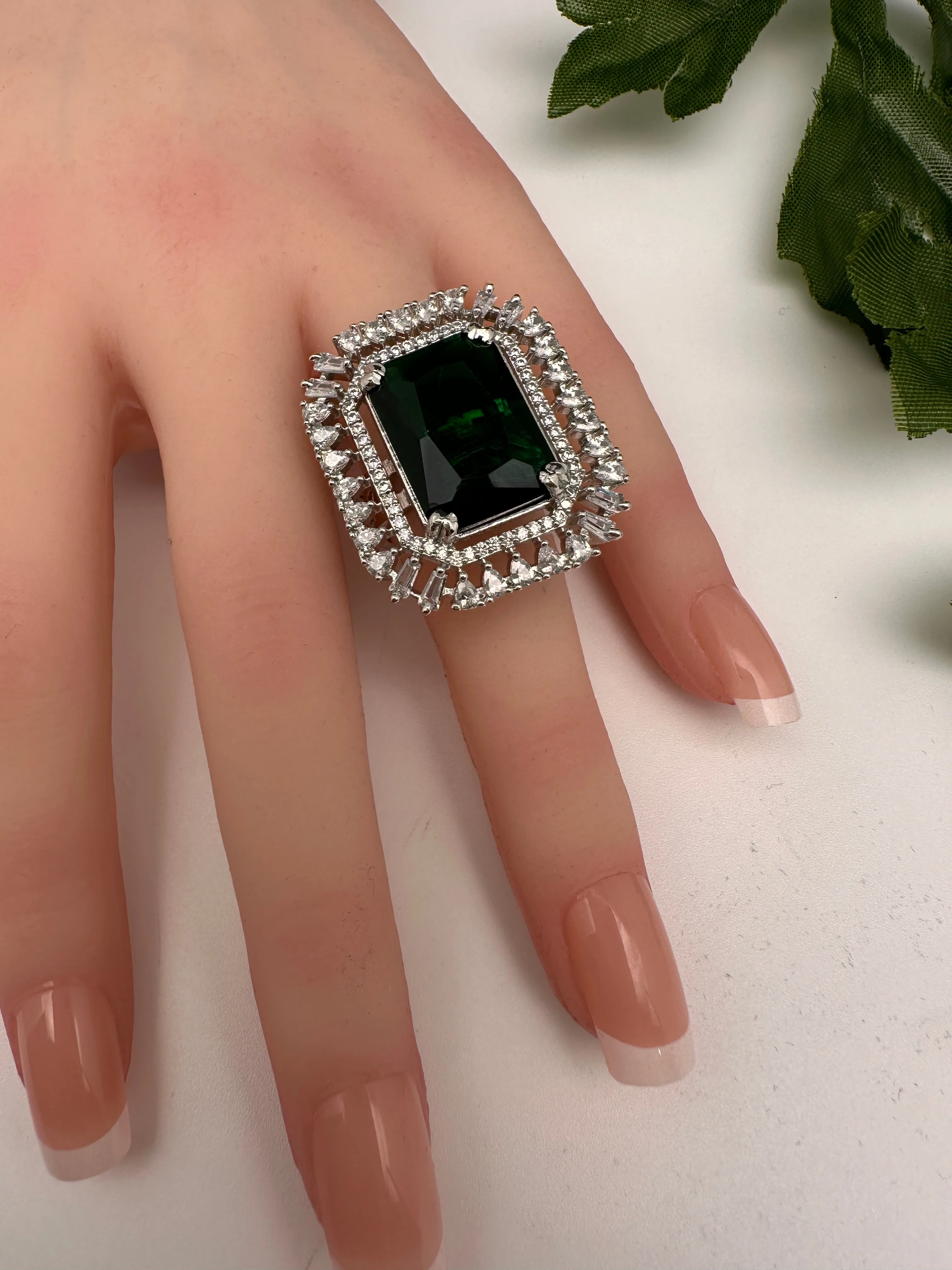 CZ Silver Finish Adjustable Color Stone Cocktail Ring