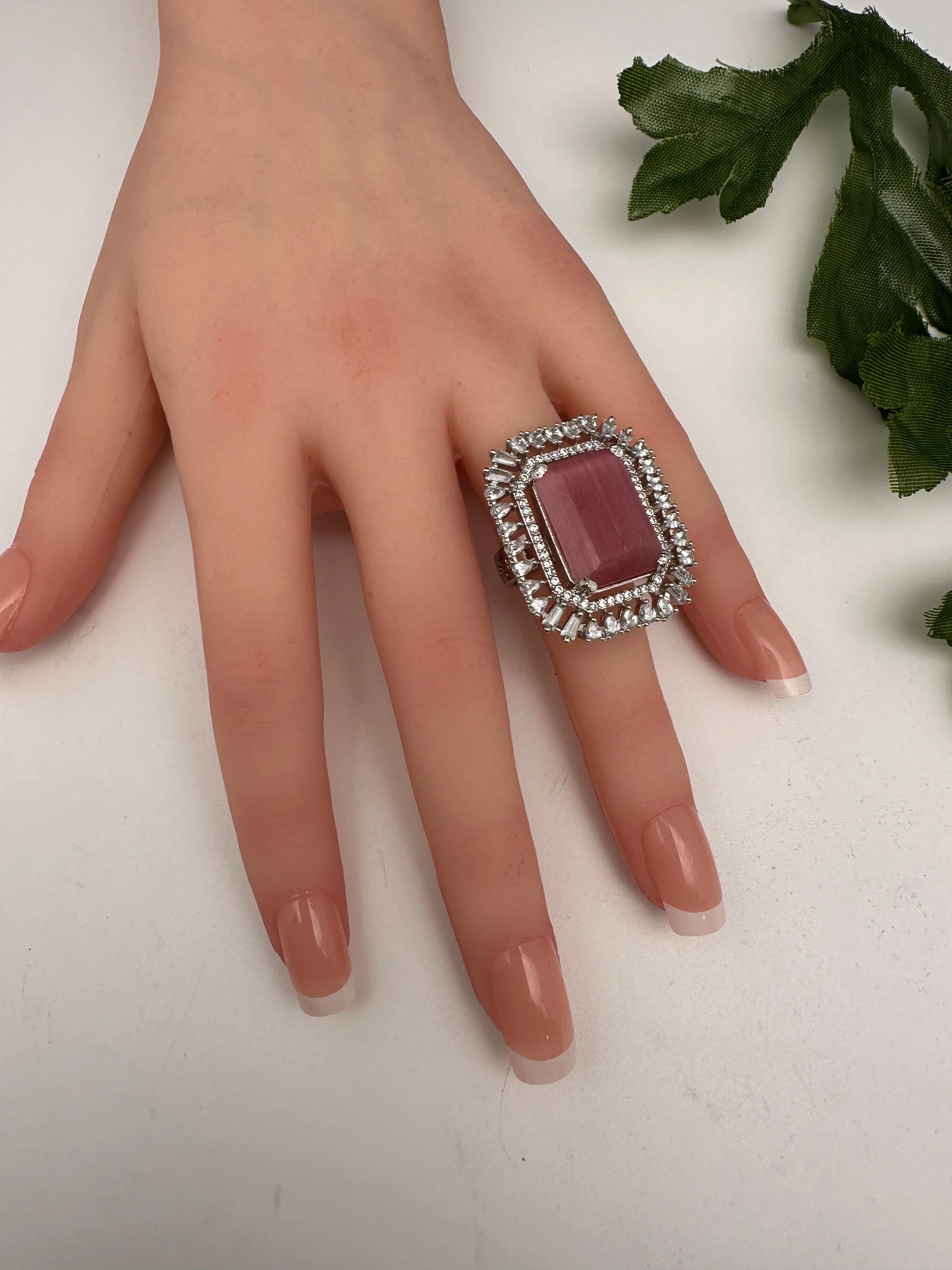 CZ Silver Finish Adjustable Color Stone Cocktail Ring