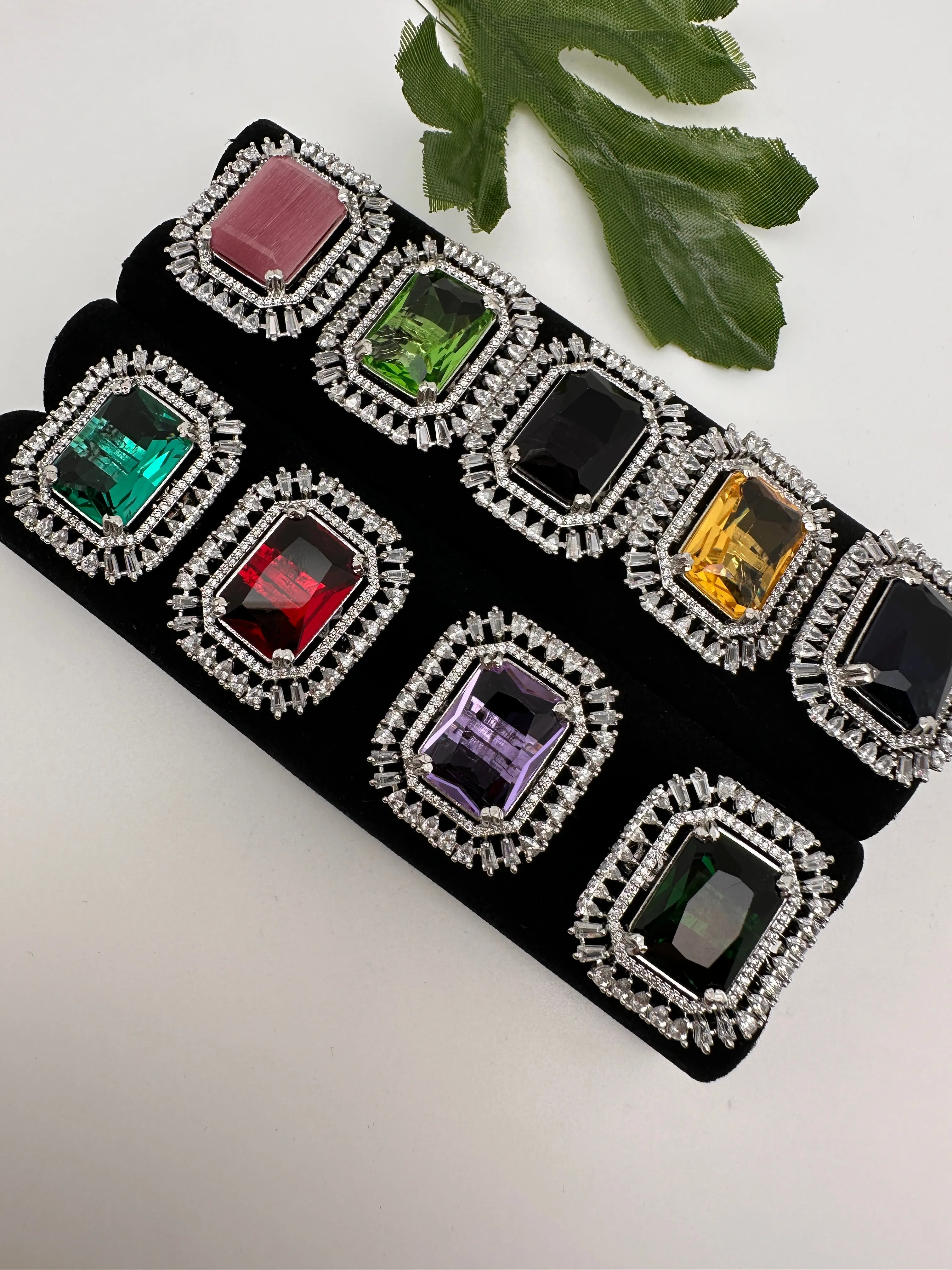 CZ Silver Finish Adjustable Color Stone Cocktail Ring