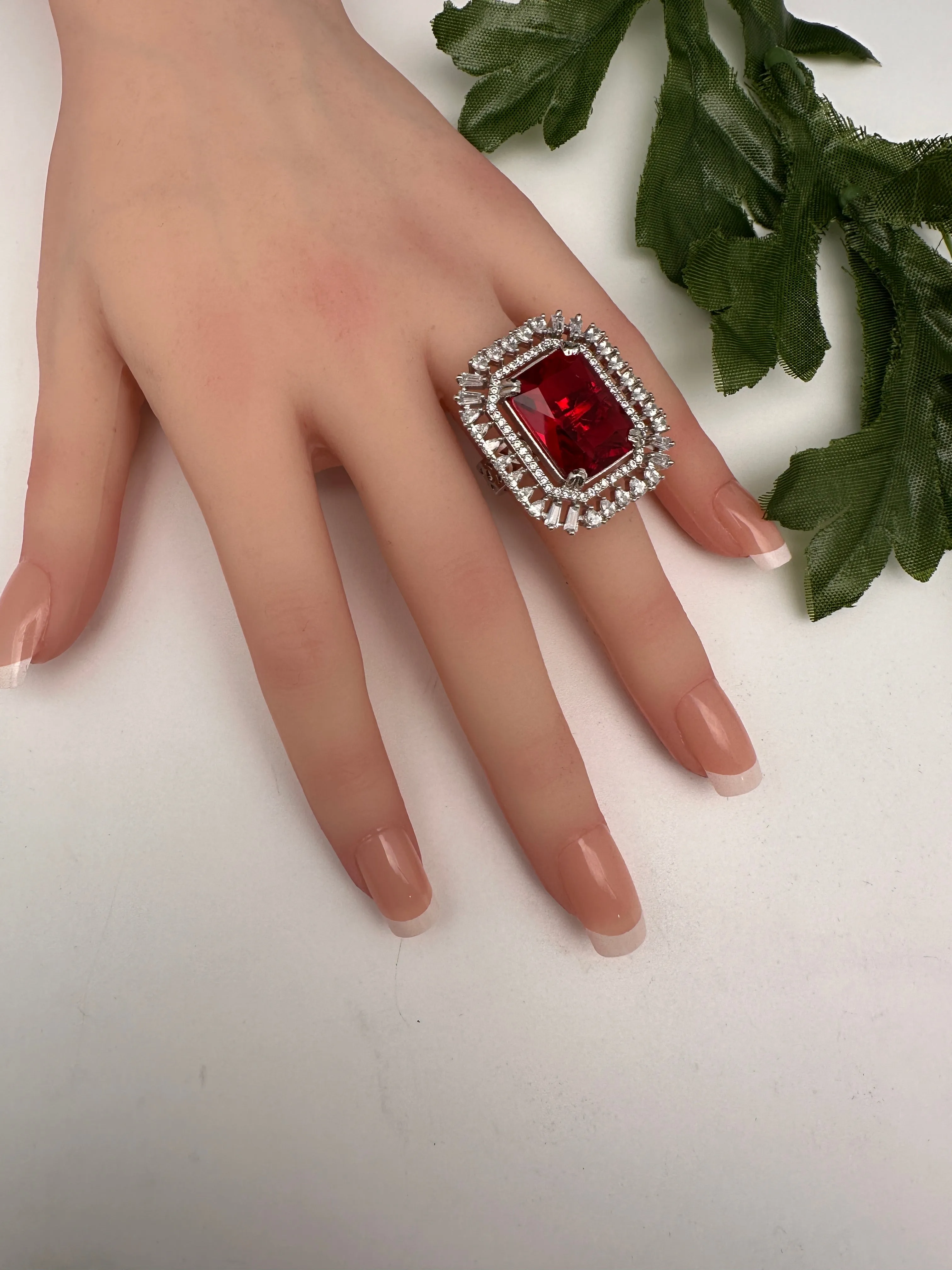 CZ Silver Finish Adjustable Color Stone Cocktail Ring