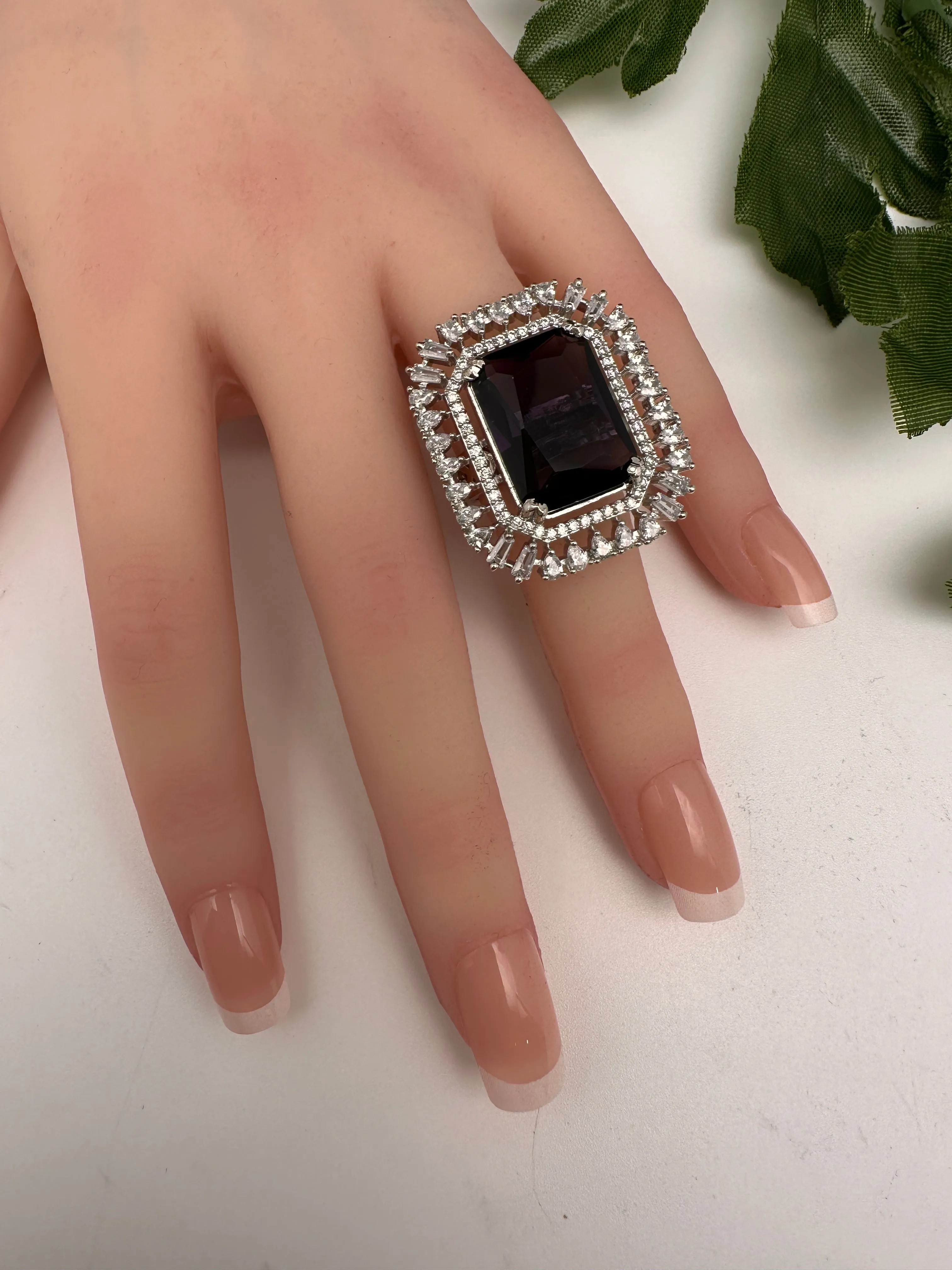 CZ Silver Finish Adjustable Color Stone Cocktail Ring