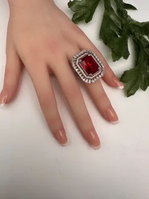 CZ Silver Finish Adjustable Color Stone Cocktail Ring
