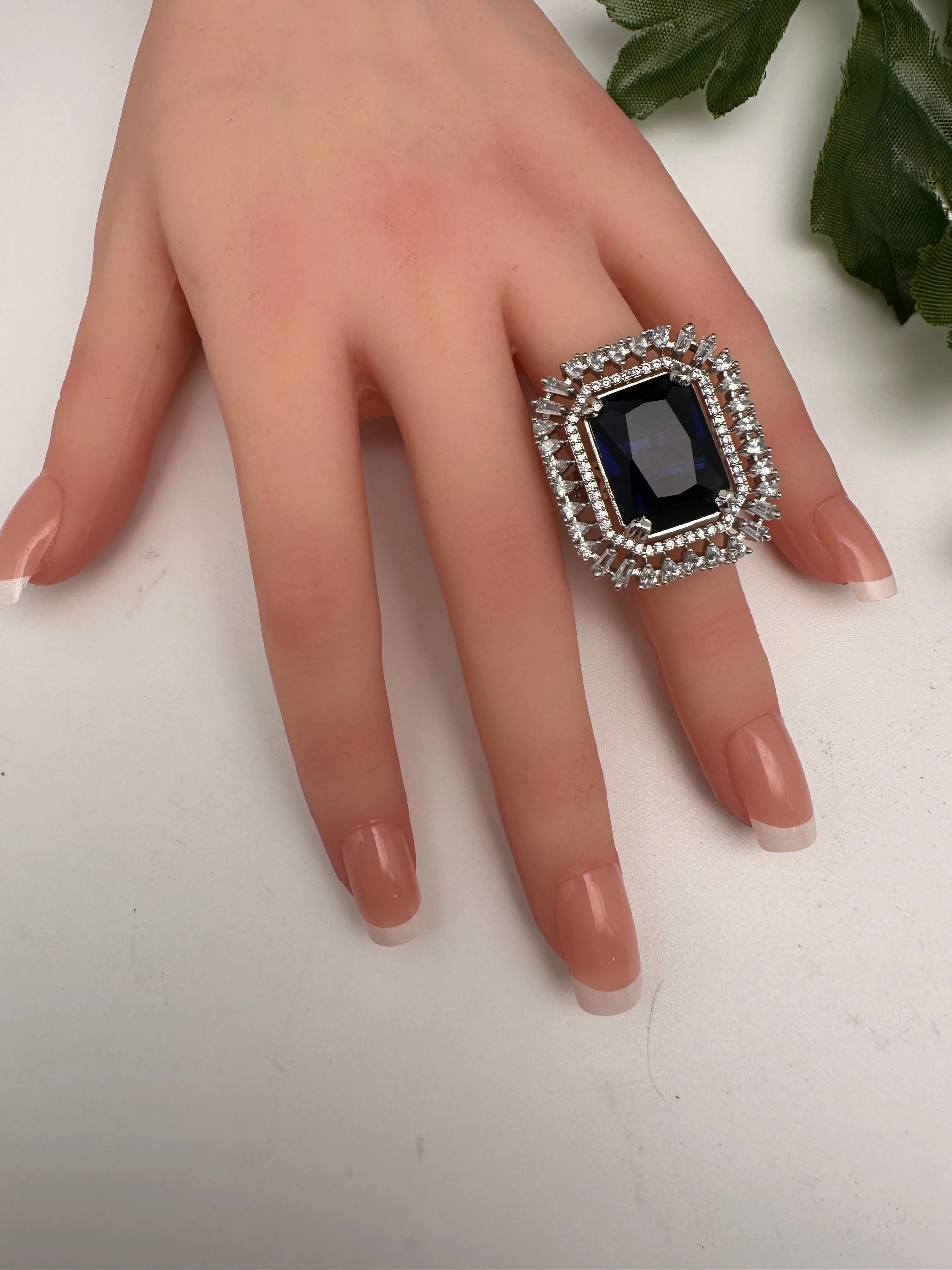 CZ Silver Finish Adjustable Color Stone Cocktail Ring