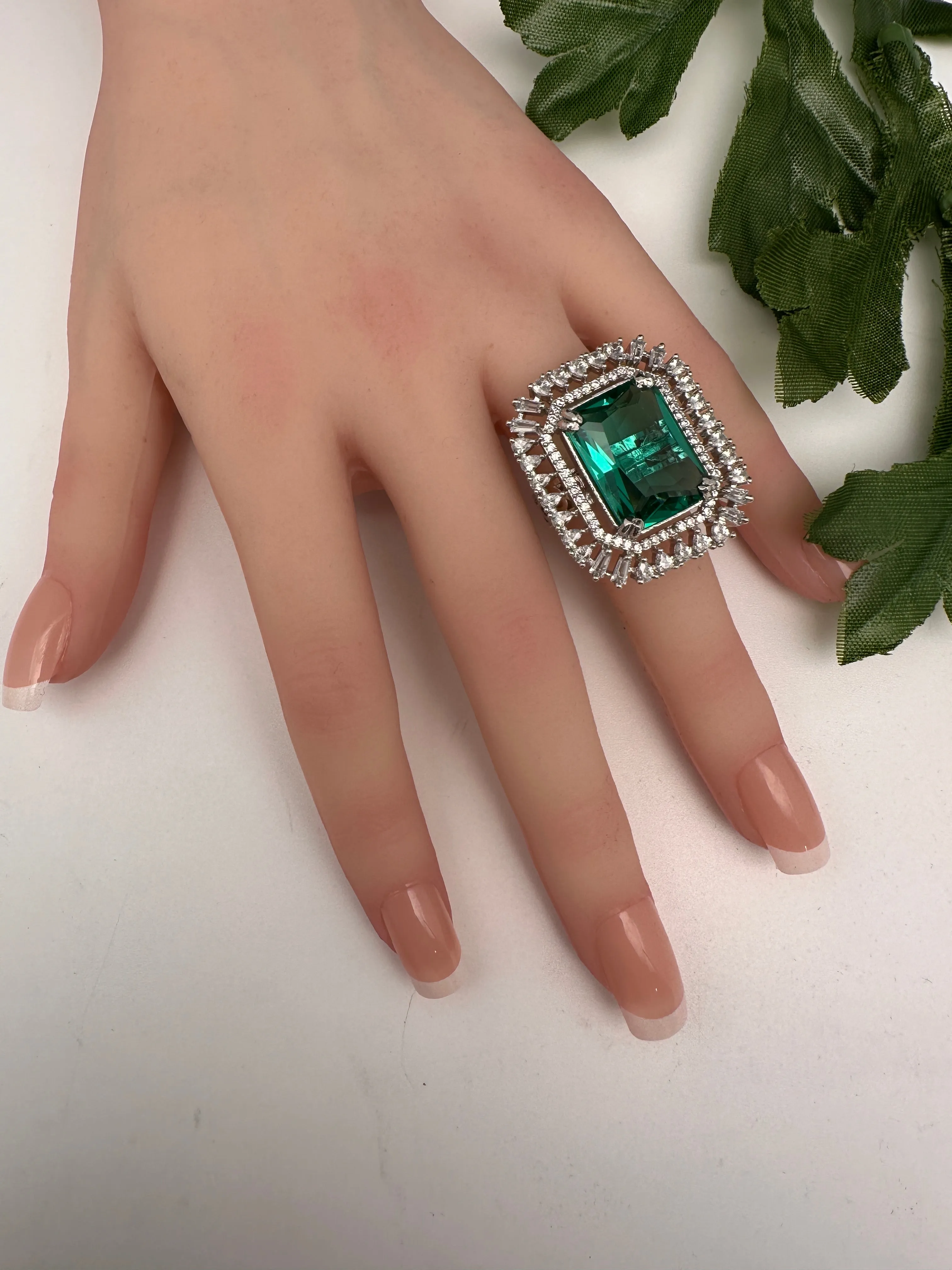 CZ Silver Finish Adjustable Color Stone Cocktail Ring