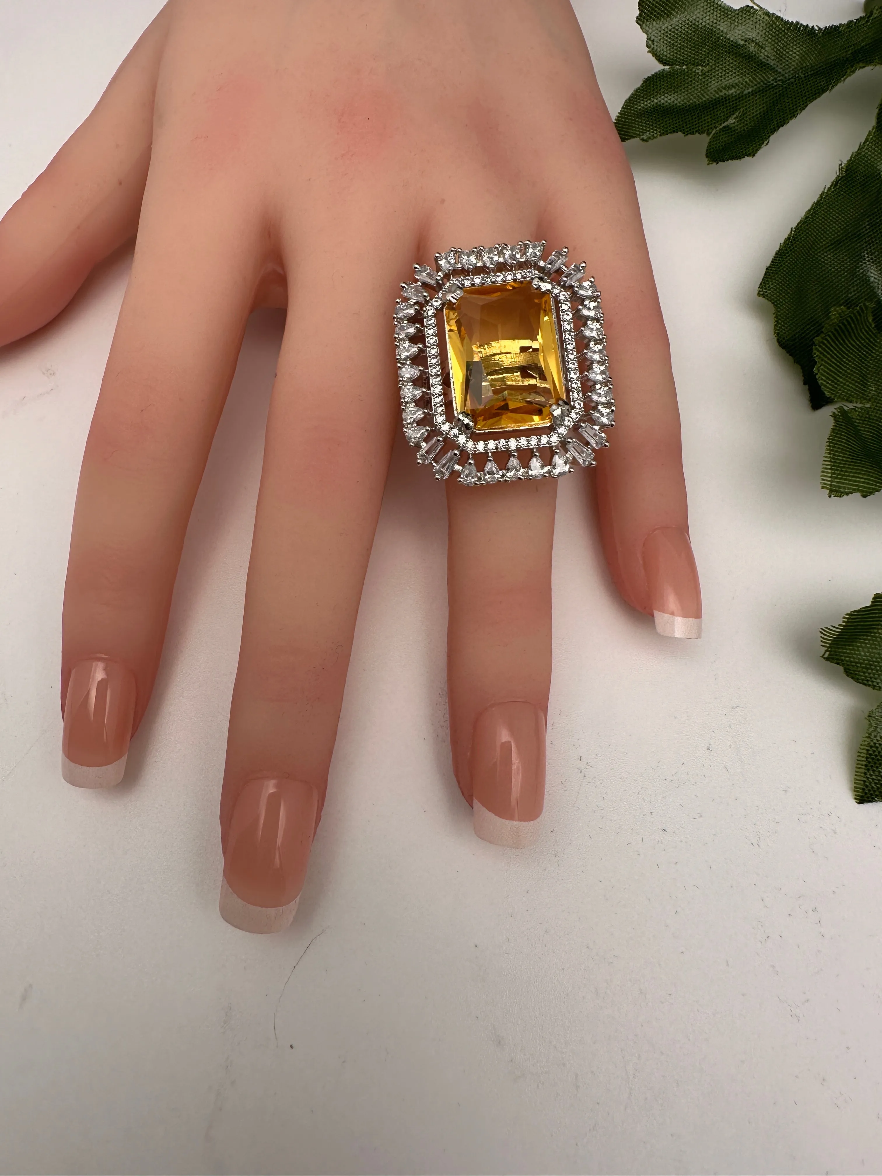CZ Silver Finish Adjustable Color Stone Cocktail Ring