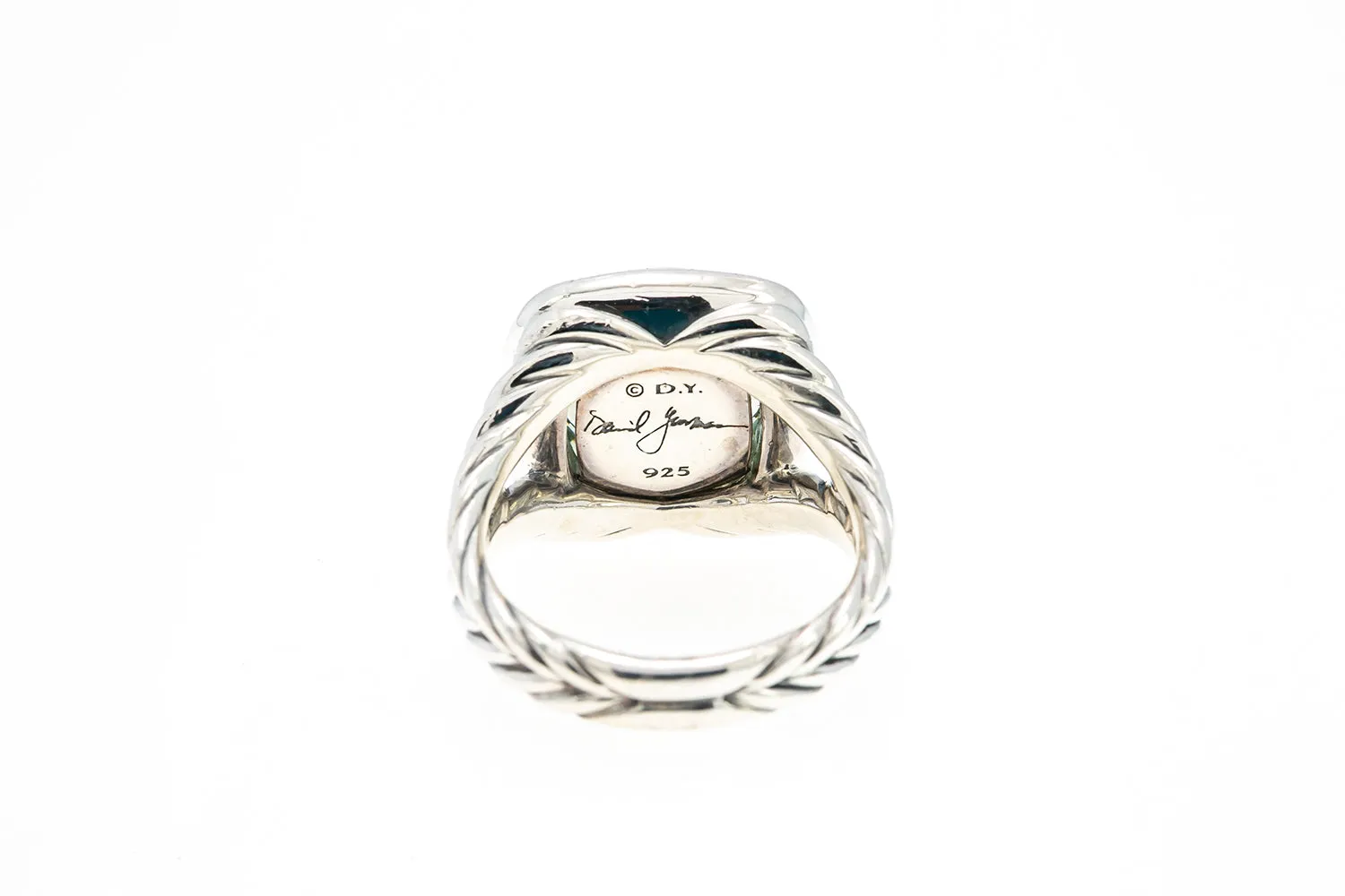 David Yurman 11mm Albion Sterling Silver 925 Prasiolite & Diamond Ring Size 6
